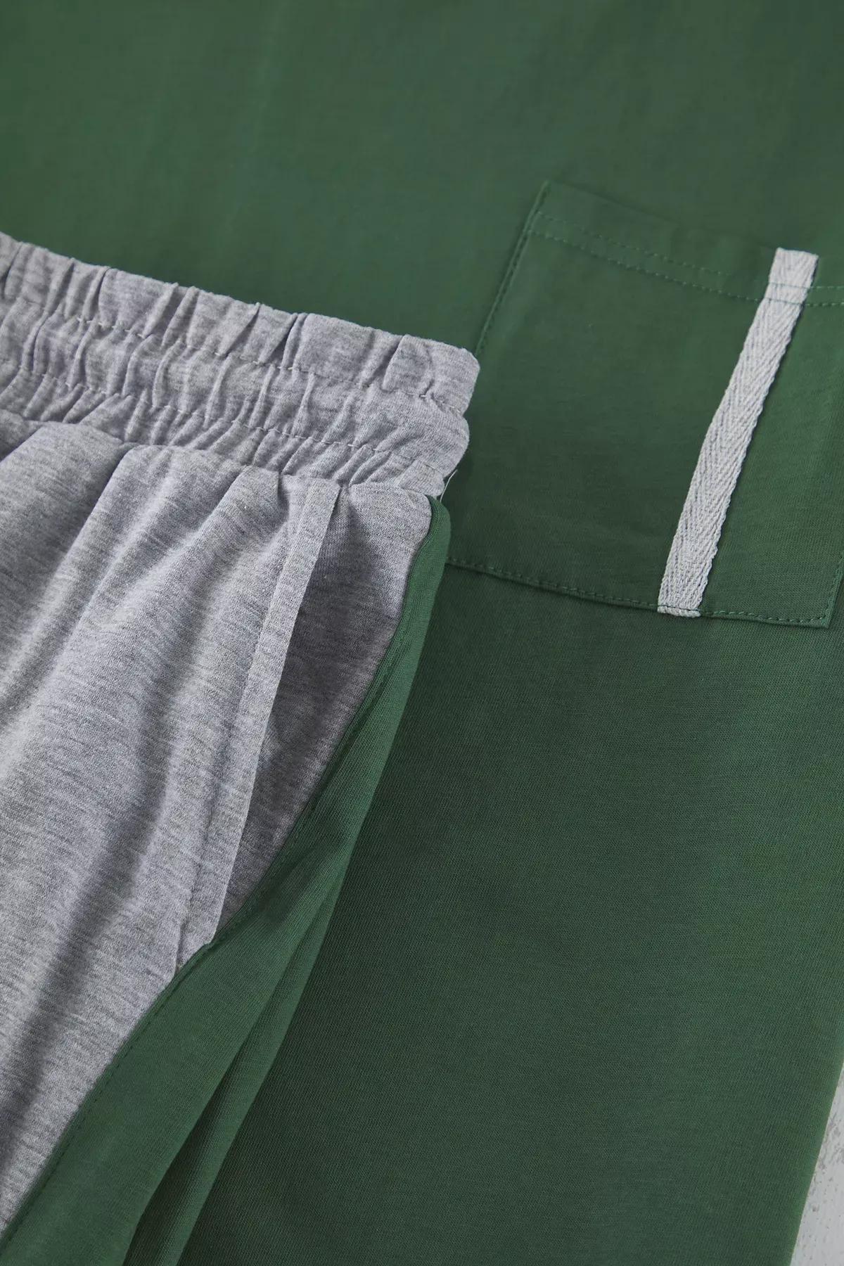 Green Regular Fit Paneled Knitted Pajama Set, , large image number 5