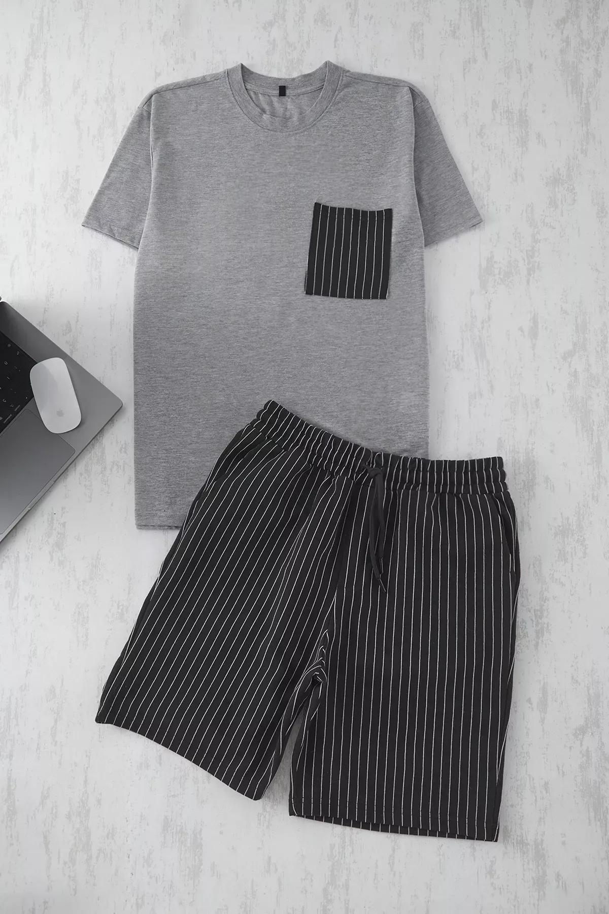 Grimelanj - Black Regular Fit Striped Pajama Set, Grey, large image number 0