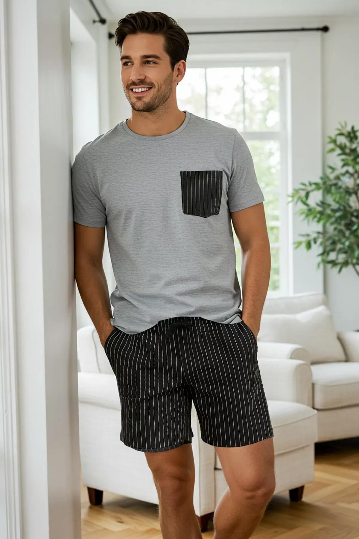 Grimelanj - Black Regular Fit Striped Pajama Set, Grey, large image number 1