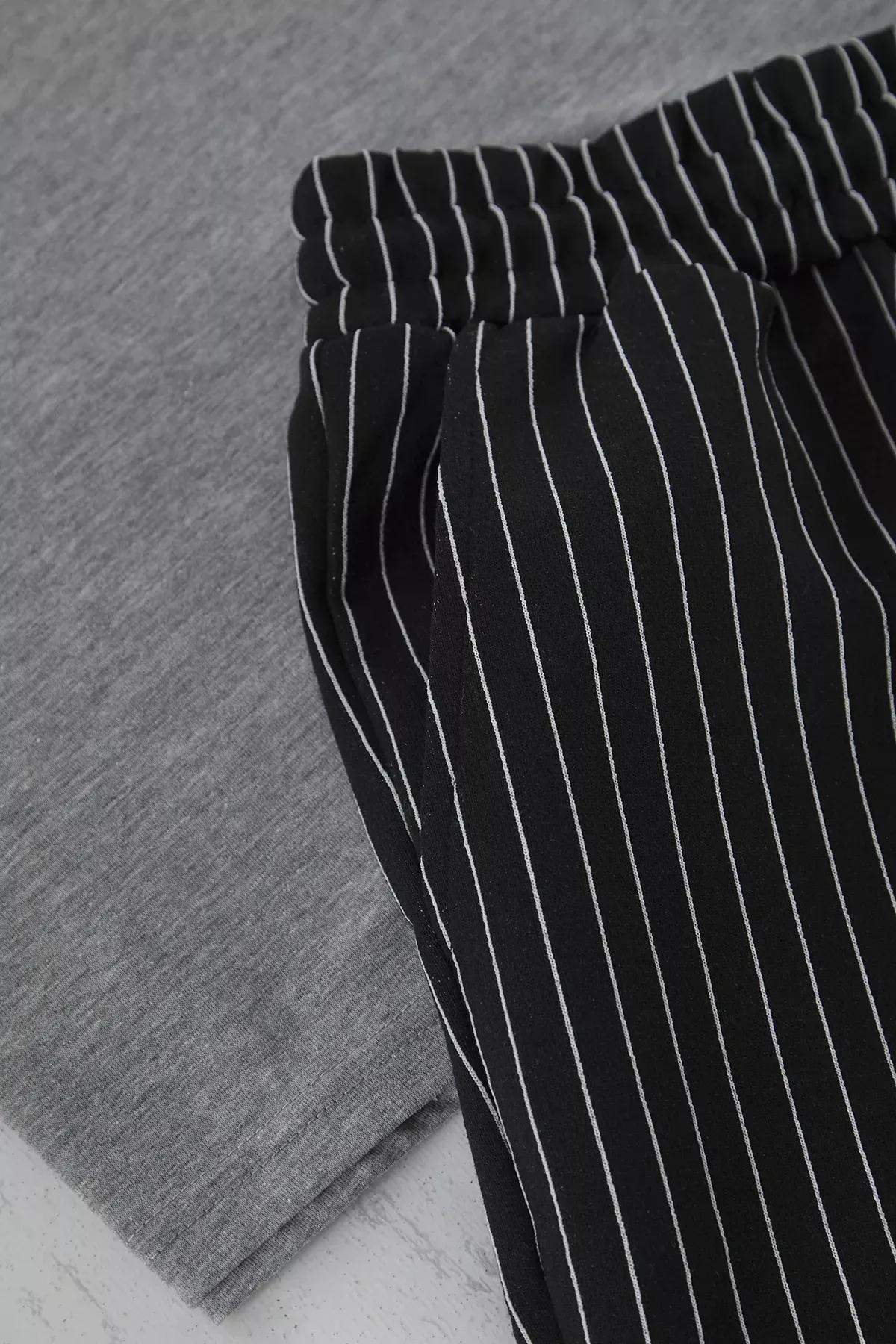 Grimelanj - Black Regular Fit Striped Pajama Set, Grey, large image number 2