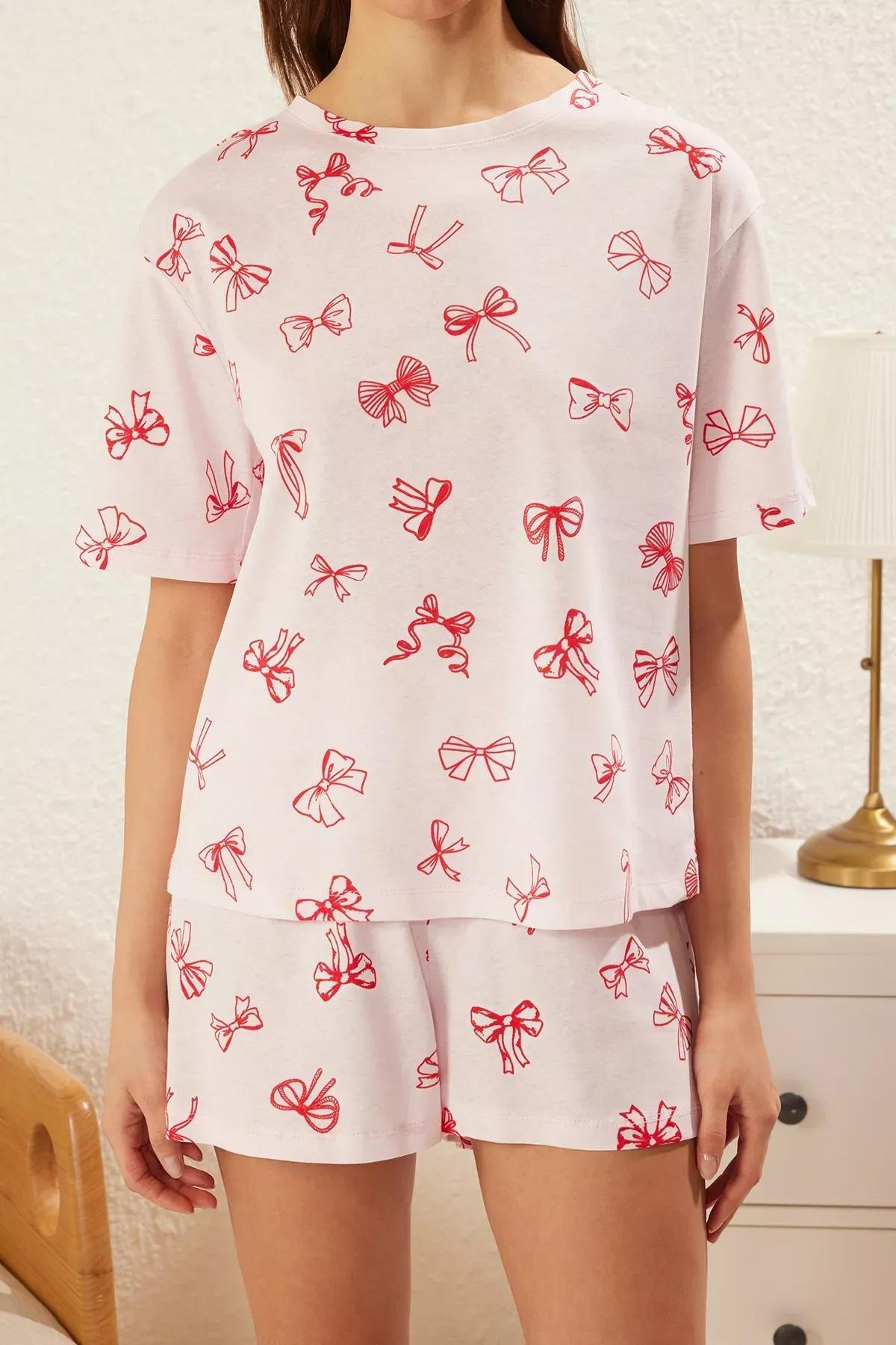 Pink Ribbon Shorts Pajama Set, C101_7329, large image number 2