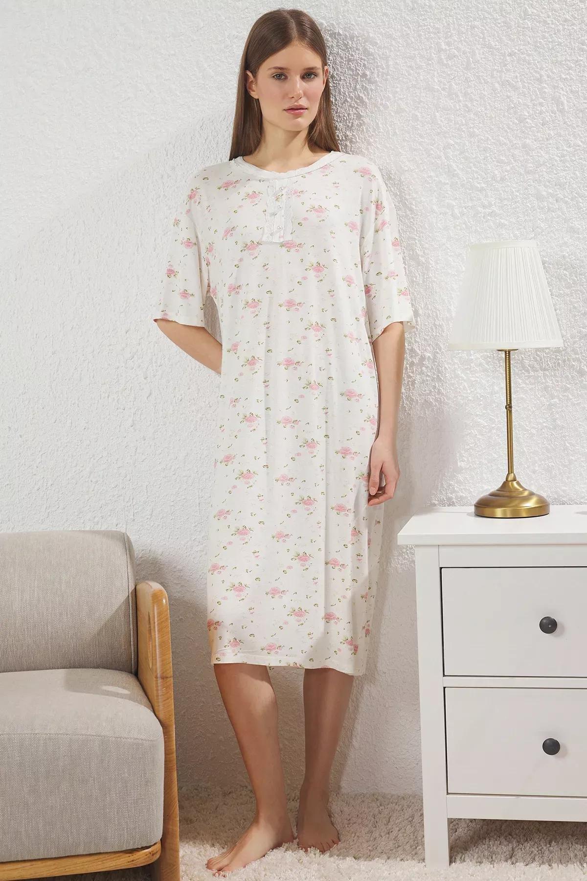 White Lace Midi Maternity Nightgown,, White, medium