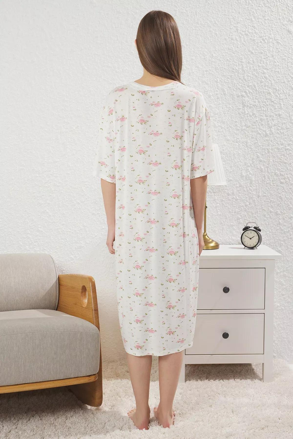 White Lace Midi Maternity Nightgown,, White, large image number 3