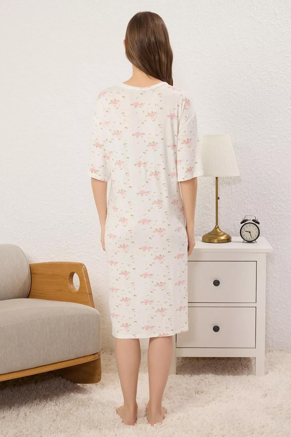 White Lace Midi Maternity Nightgown,, , large image number 5