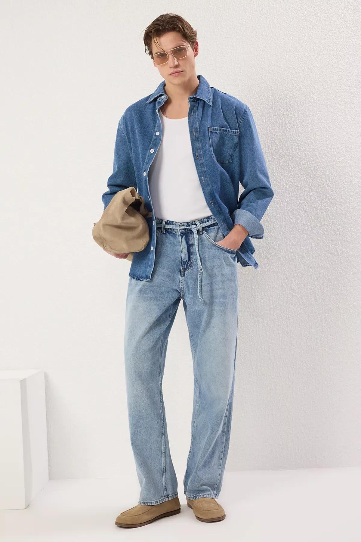 Blue Baggy Fit Loose Jeans, , large image number 0