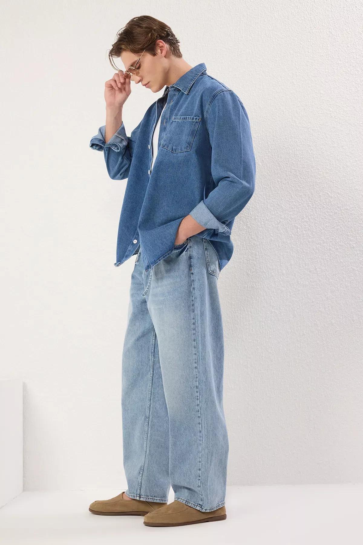 Blue Baggy Fit Loose Jeans, , large image number 1