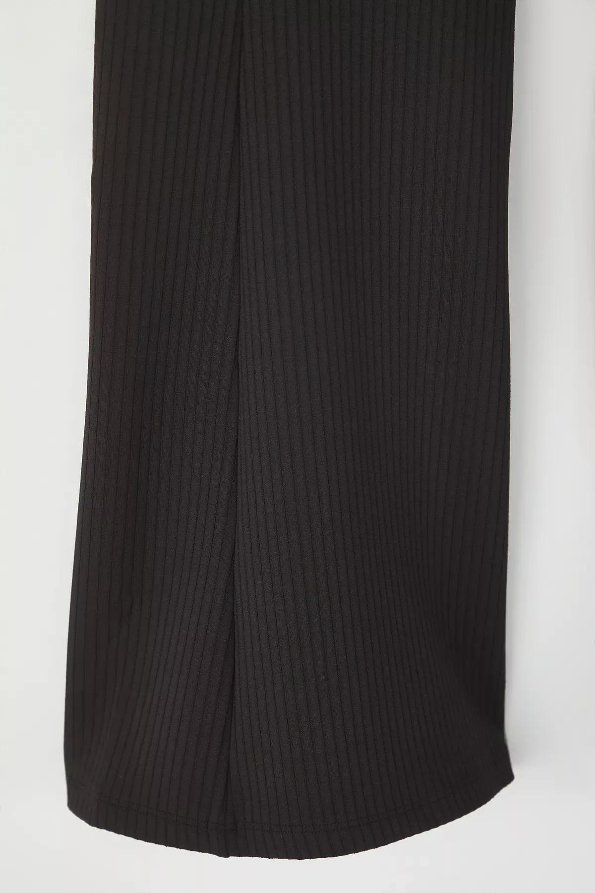 Black Ribbed Bell-Bottom Leggings, , large image number 6