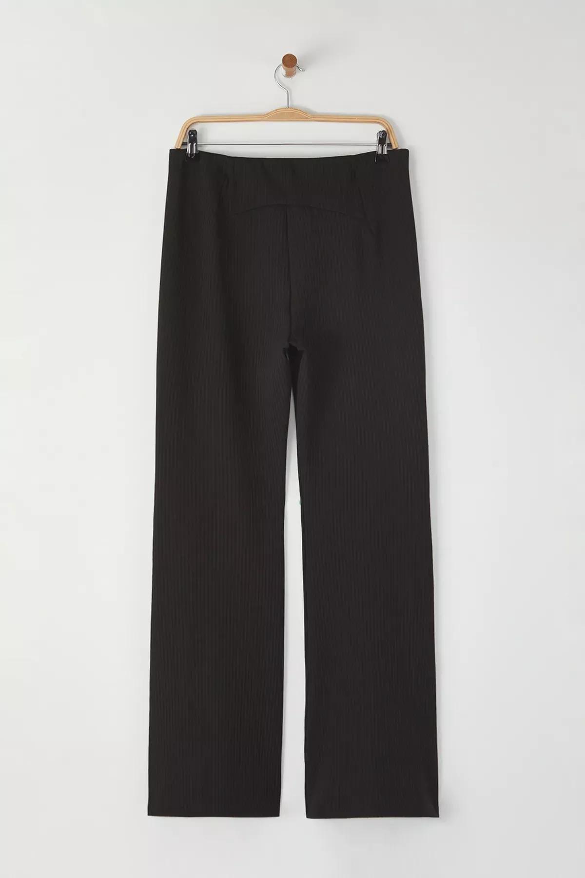 Black Ribbed Bell-Bottom Leggings, , large image number 7