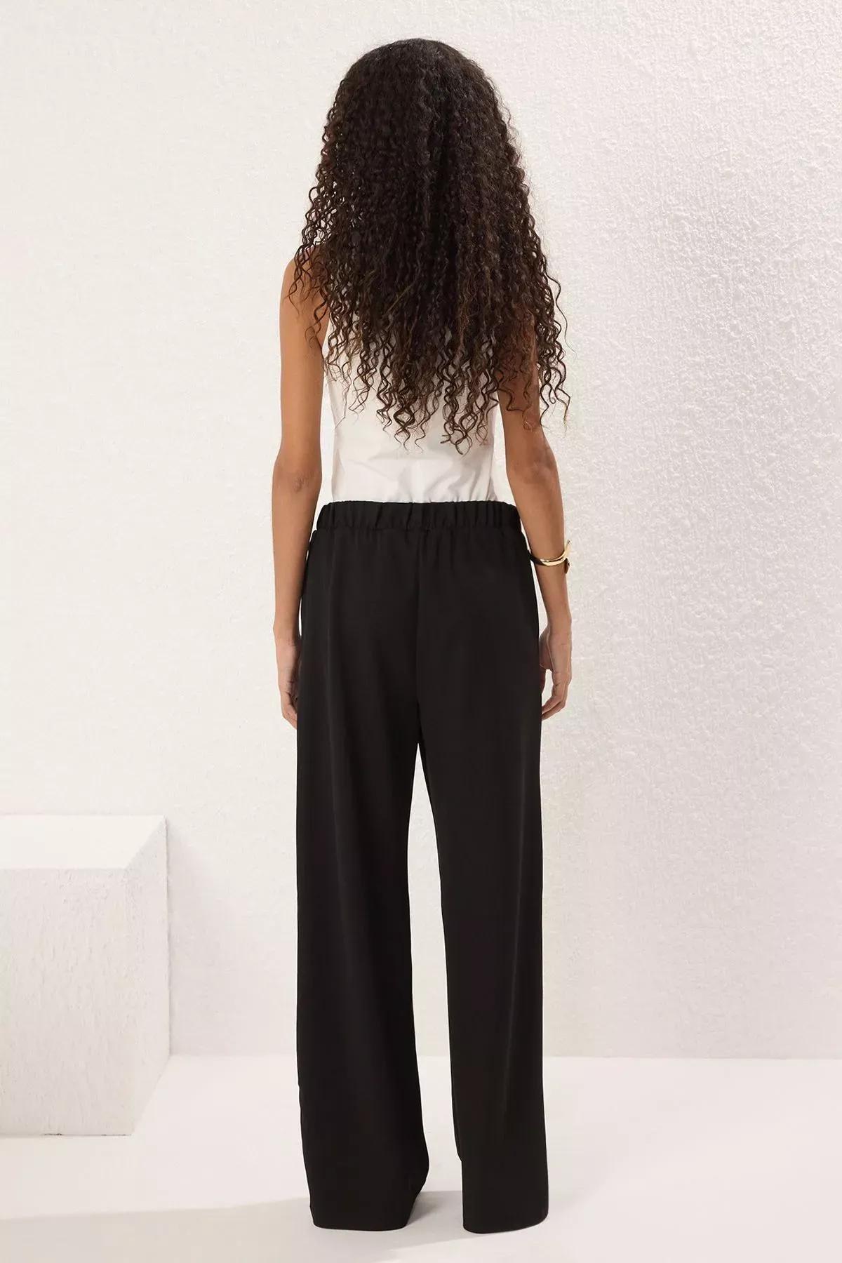 Black Belted Wide Cut Trousers, BLACK, large image number 4