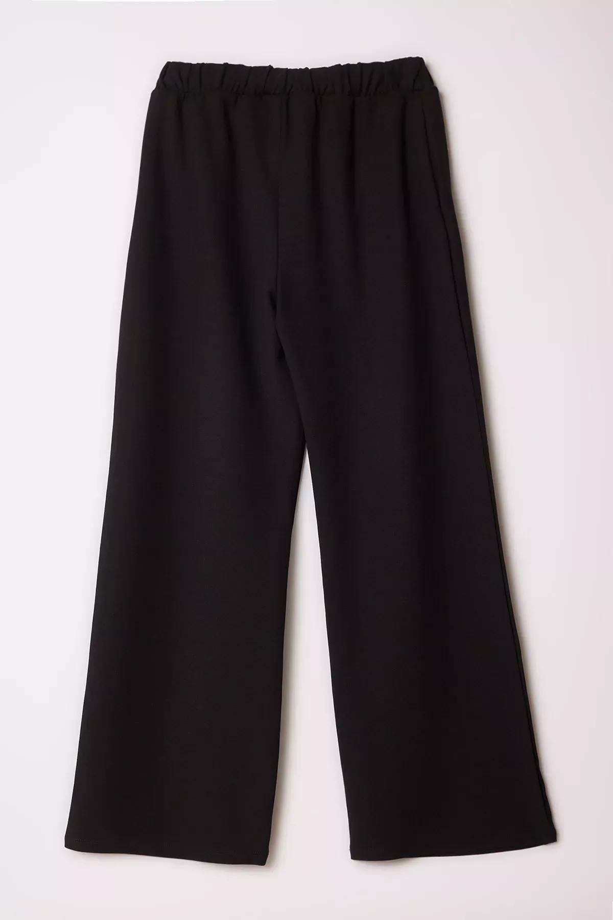 Black Belted Wide Cut Trousers, BLACK, large image number 5