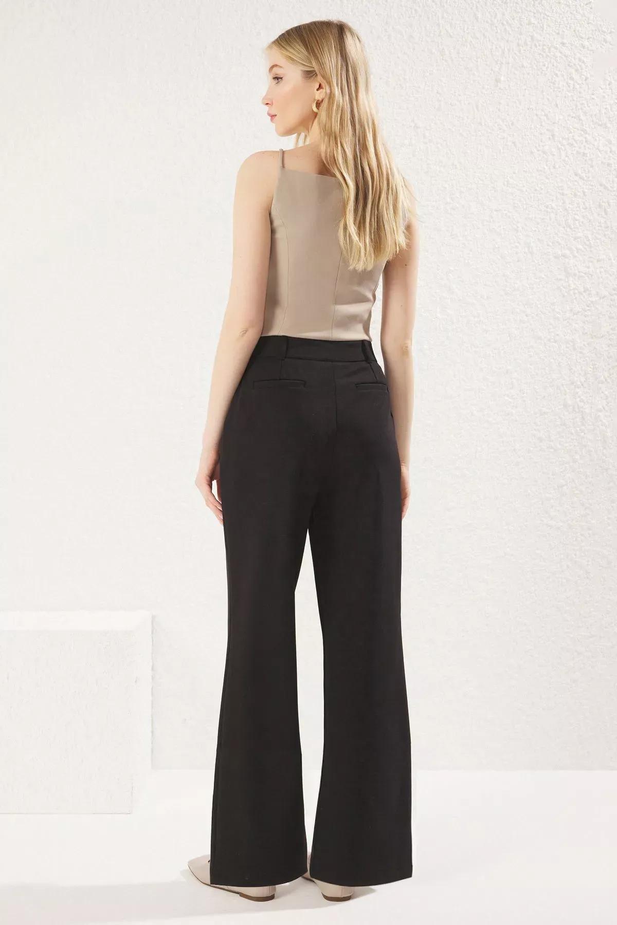 Black Buttoned Pocket Straight Trousers, , large image number 2