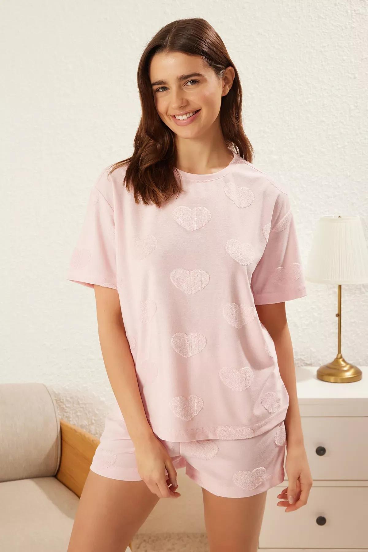Pink Heart Shorts Pajama Set, , large image number 0