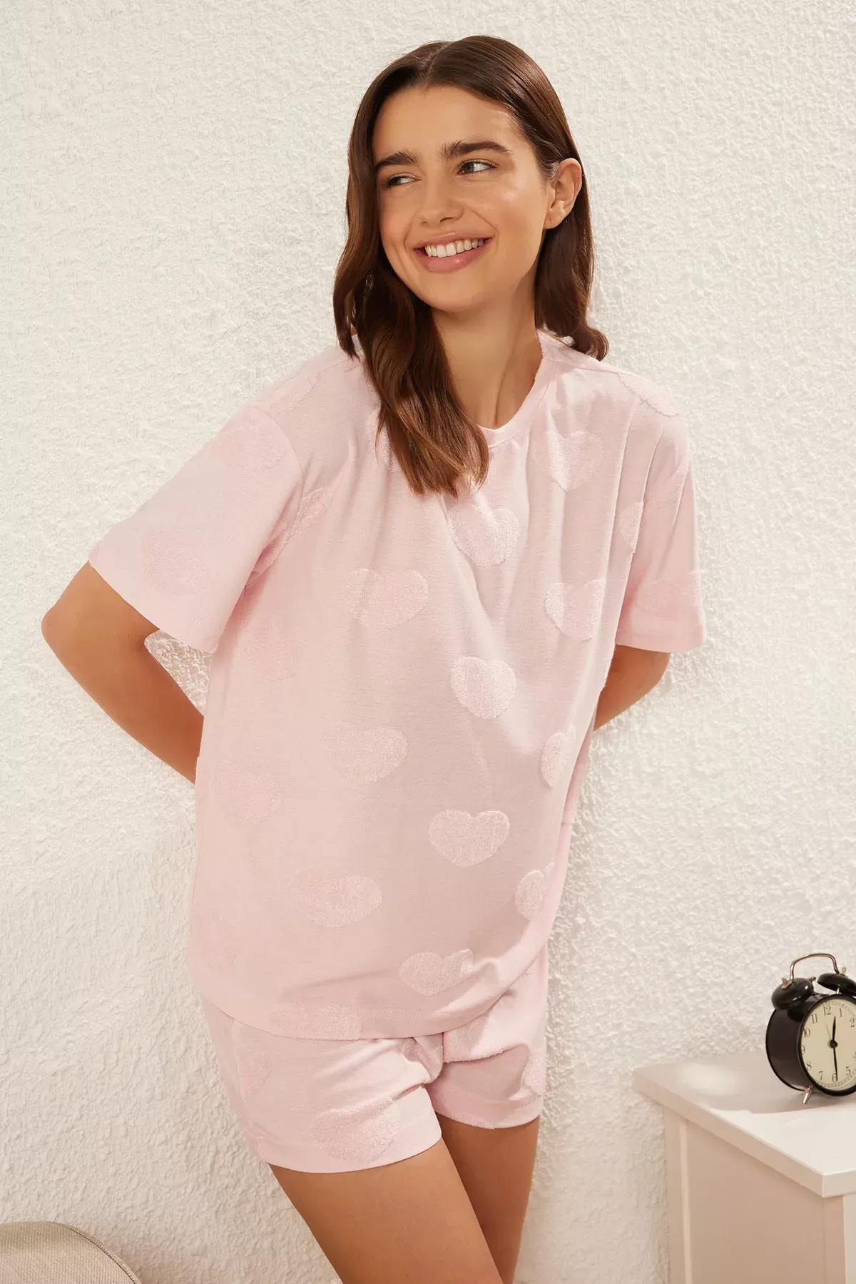 Pink Heart Shorts Pajama Set, , large image number 1