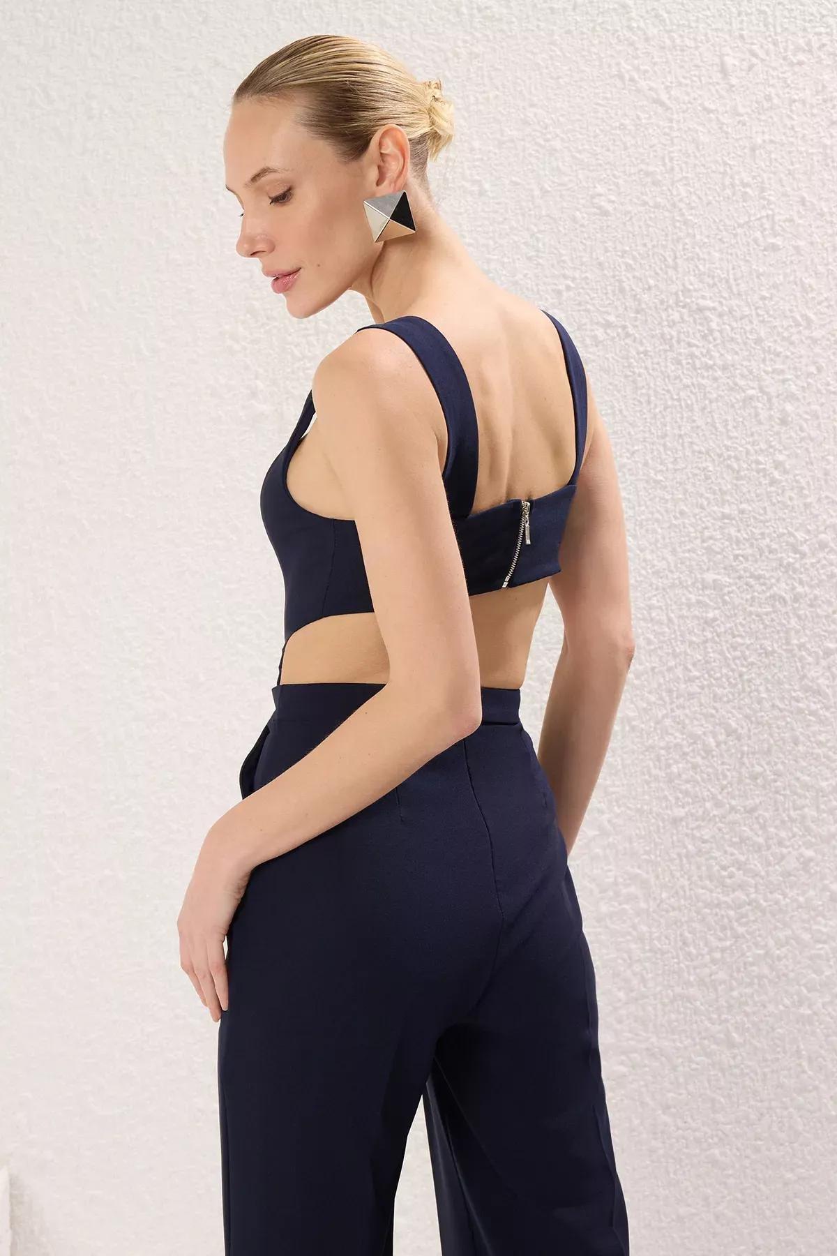 Blue Wide Leg Woven Jumpsuit, , large image number 1