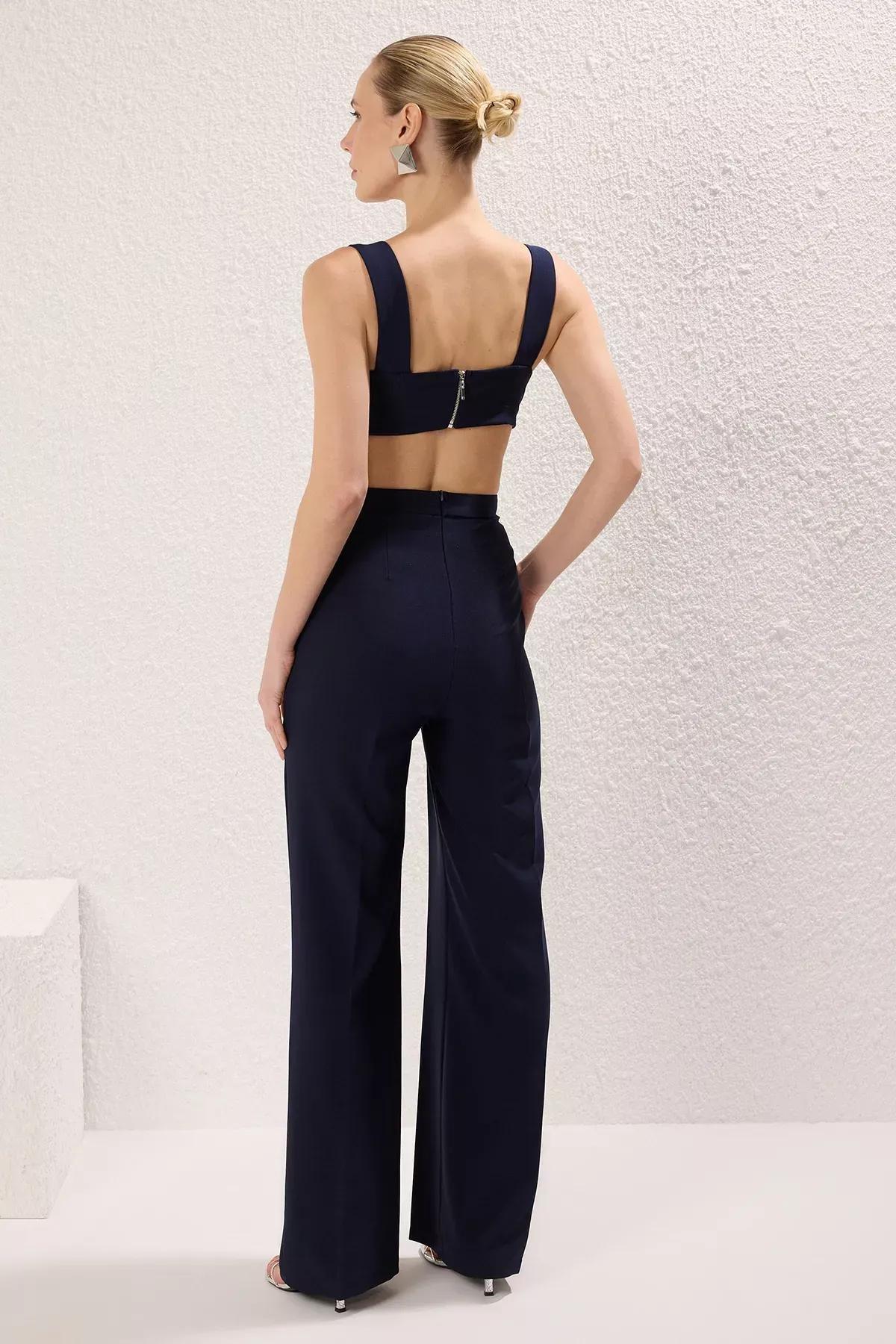Blue Wide Leg Woven Jumpsuit, , large image number 3