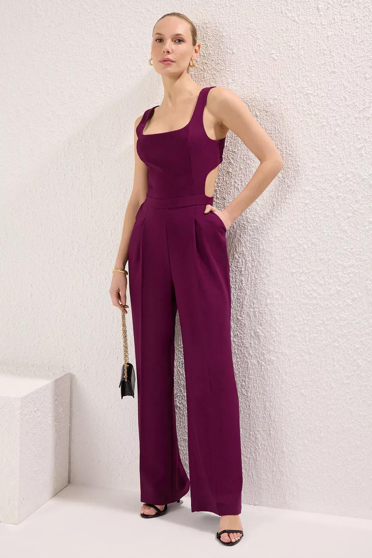 Purple Wide Leg Woven Jumpsuit, , large image number 0