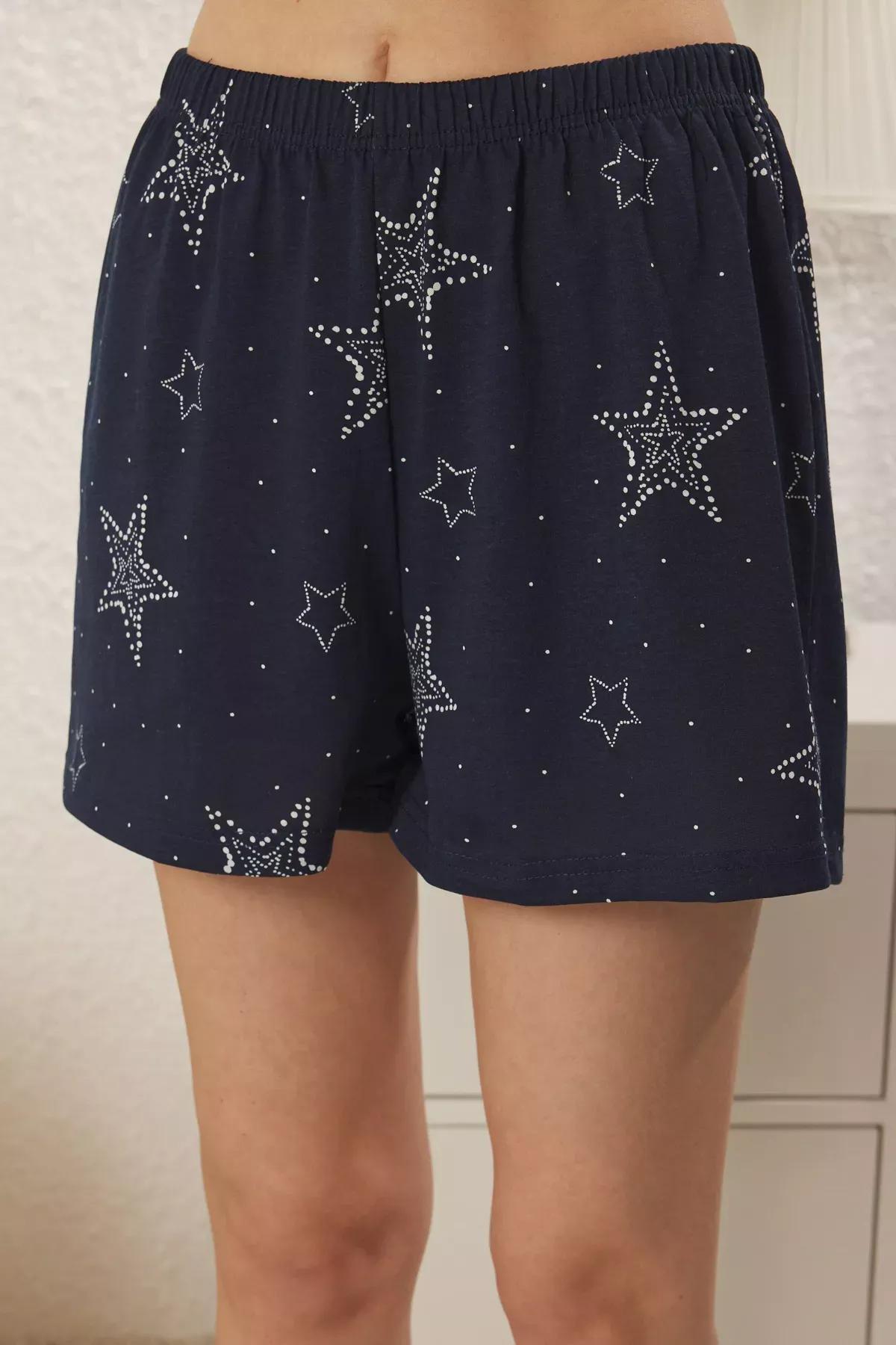 Navy Star Patterned Pajama Set with Shorts, set of 2, Navy blue, large image number 3