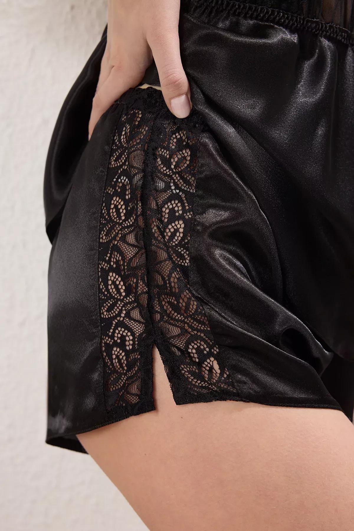 Black Lace & Back Satin Pajama Set (2 pcs), , large image number 3
