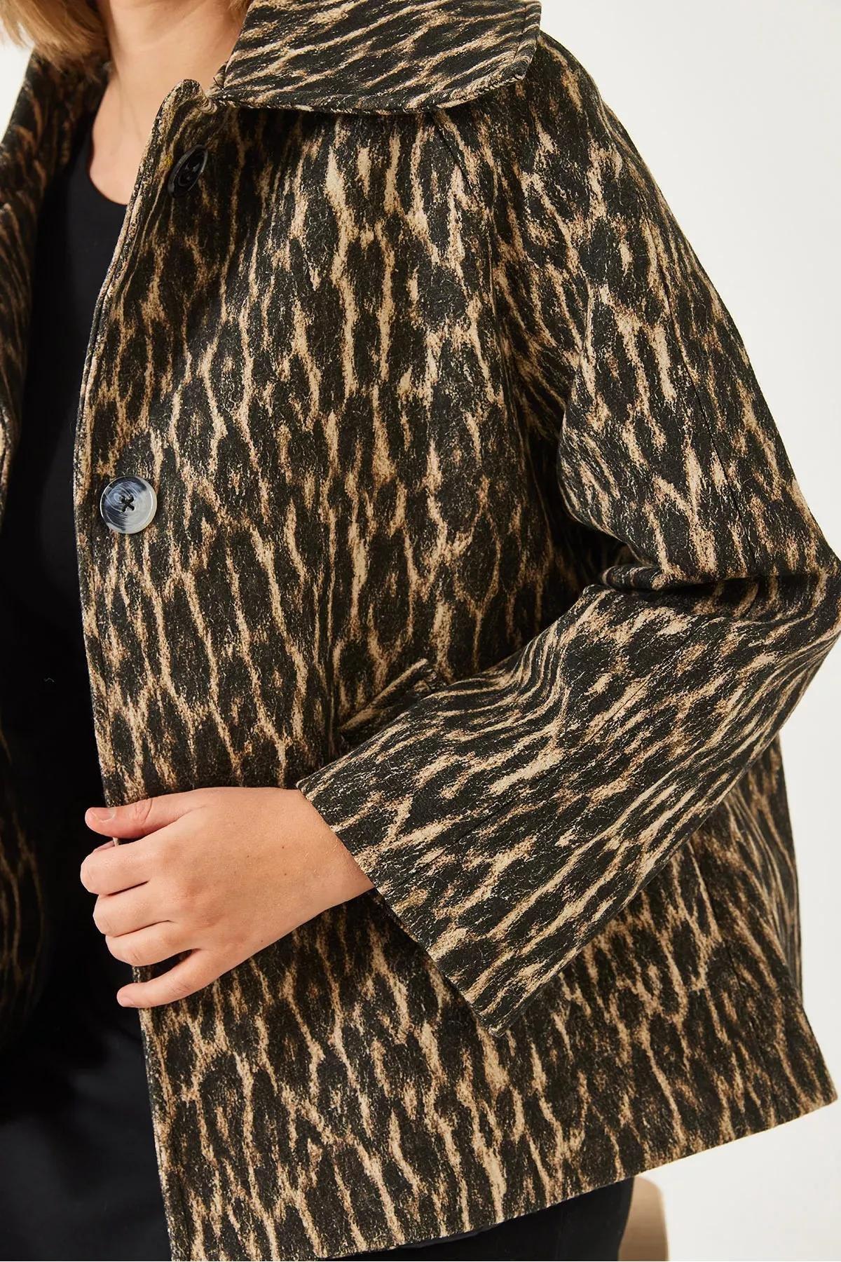 Brown Bat Sleeve Leopard Print Jacket, , large image number 3