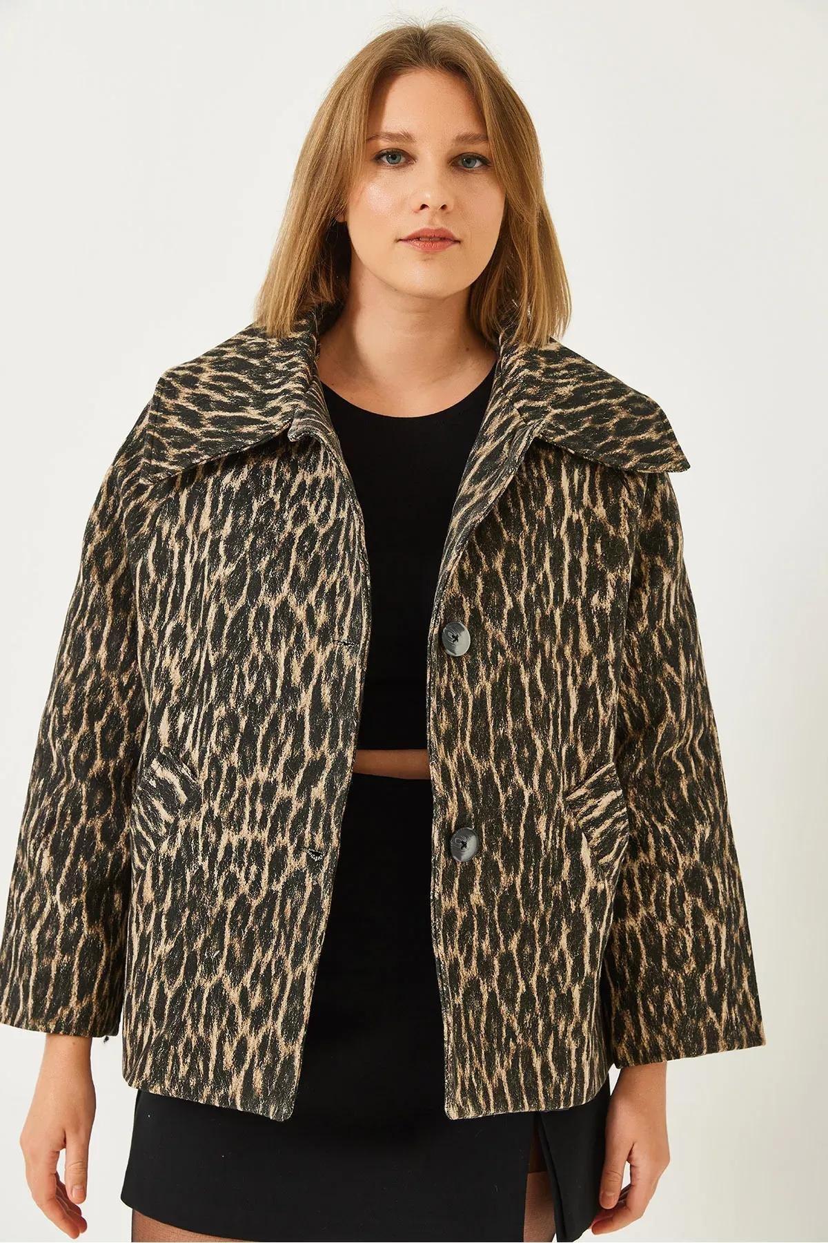 Brown Bat Sleeve Leopard Print Jacket, , large image number 4