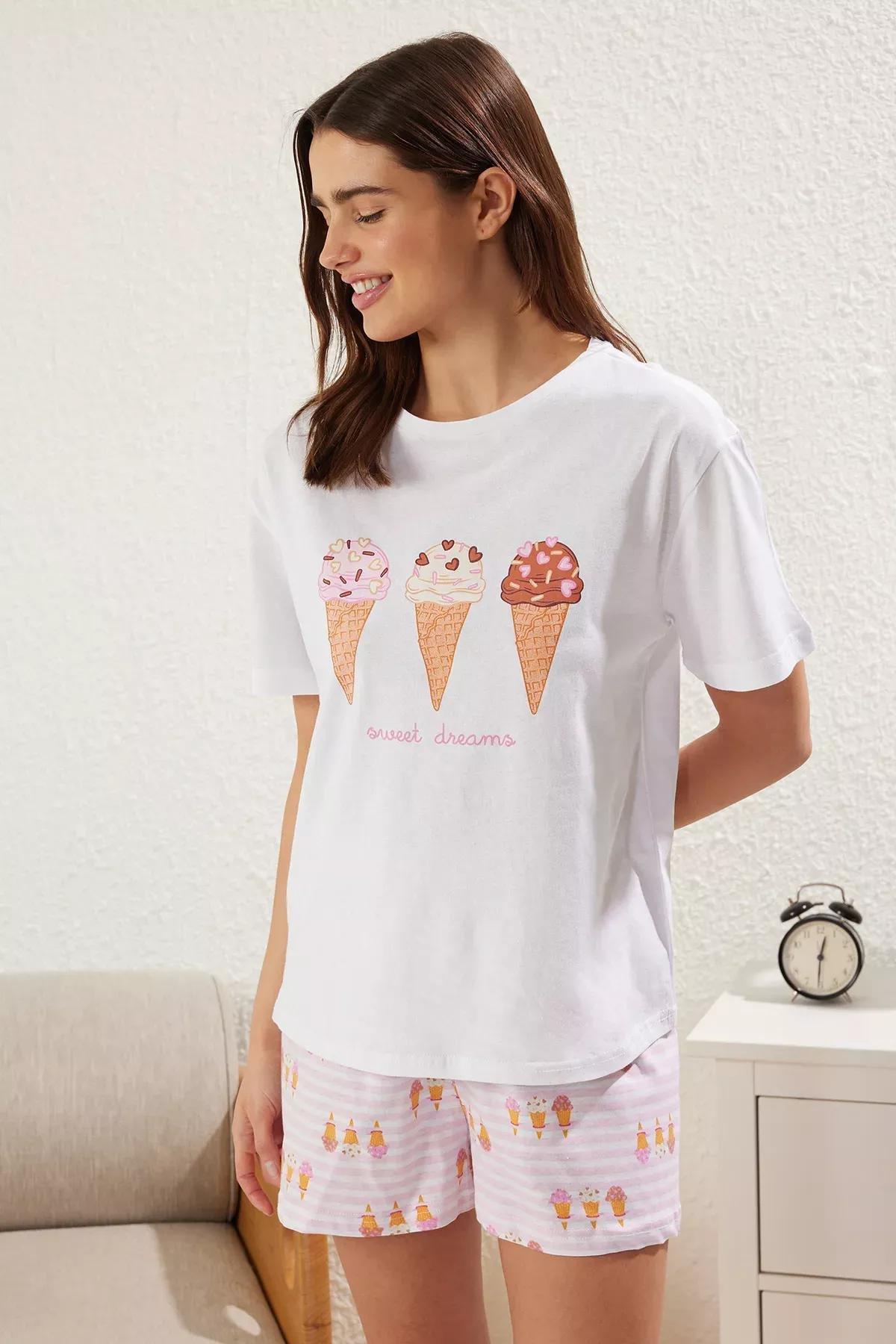 White Ice Cream Pajama Set, , large image number 1