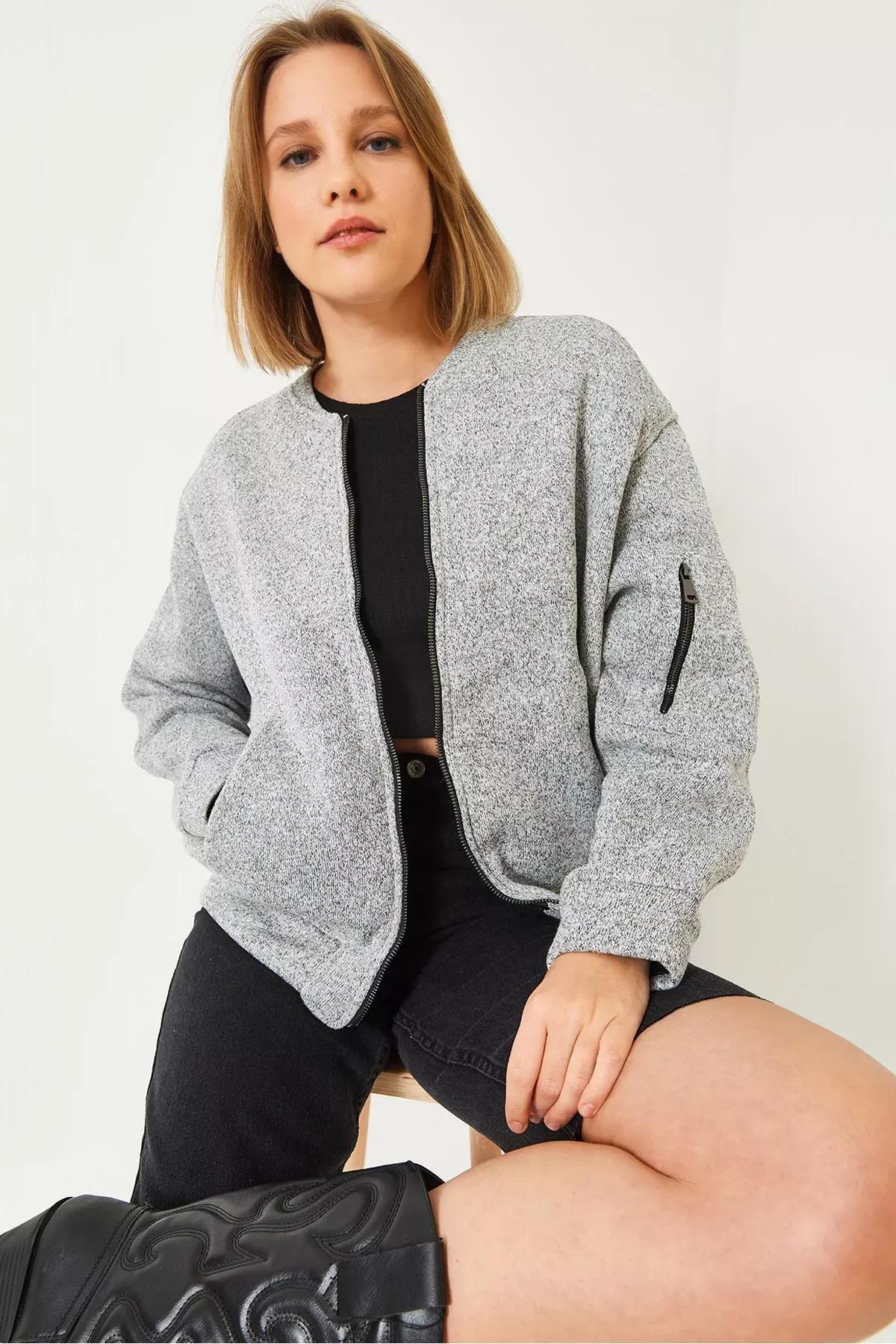 Grey Bomber Jacket, Grey, large image number 0