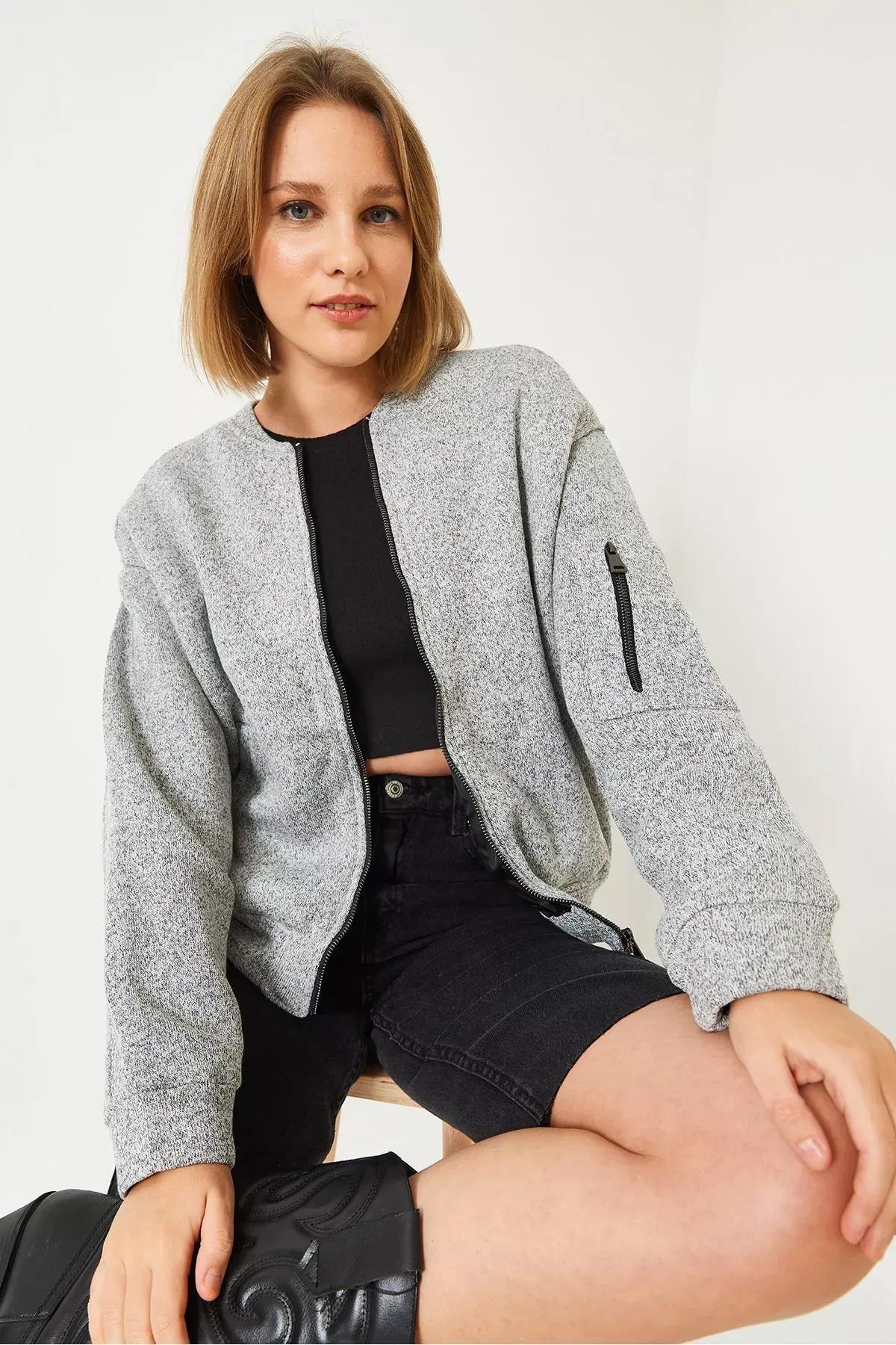 Grey Bomber Jacket, Grey, large image number 1