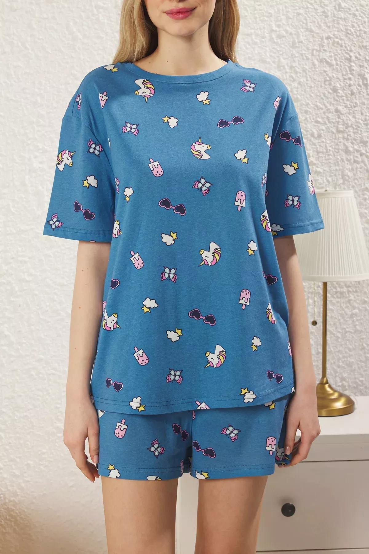 Blue Fun Patterned Pajama Set, , large image number 2