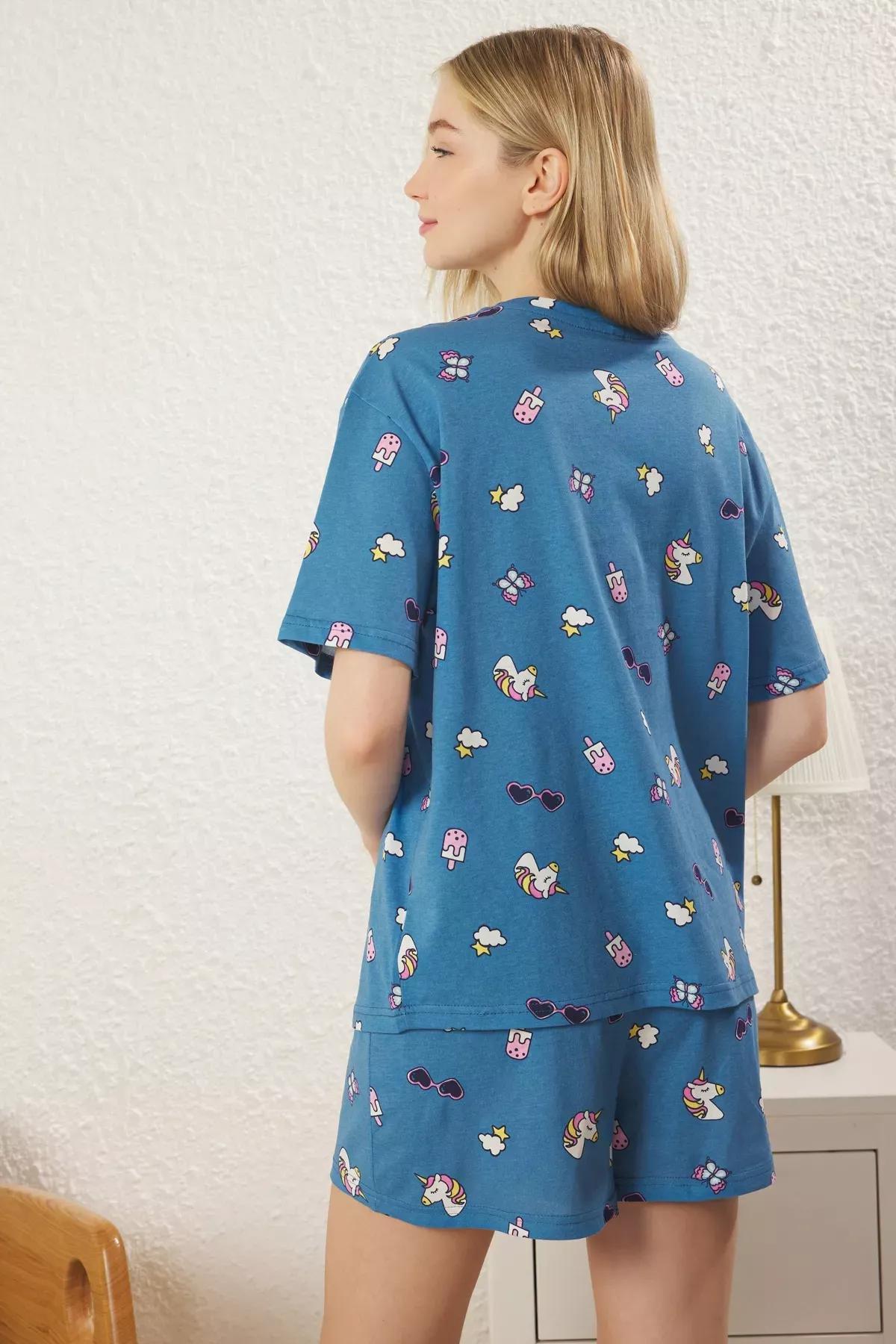 Blue Fun Patterned Pajama Set, , large image number 4