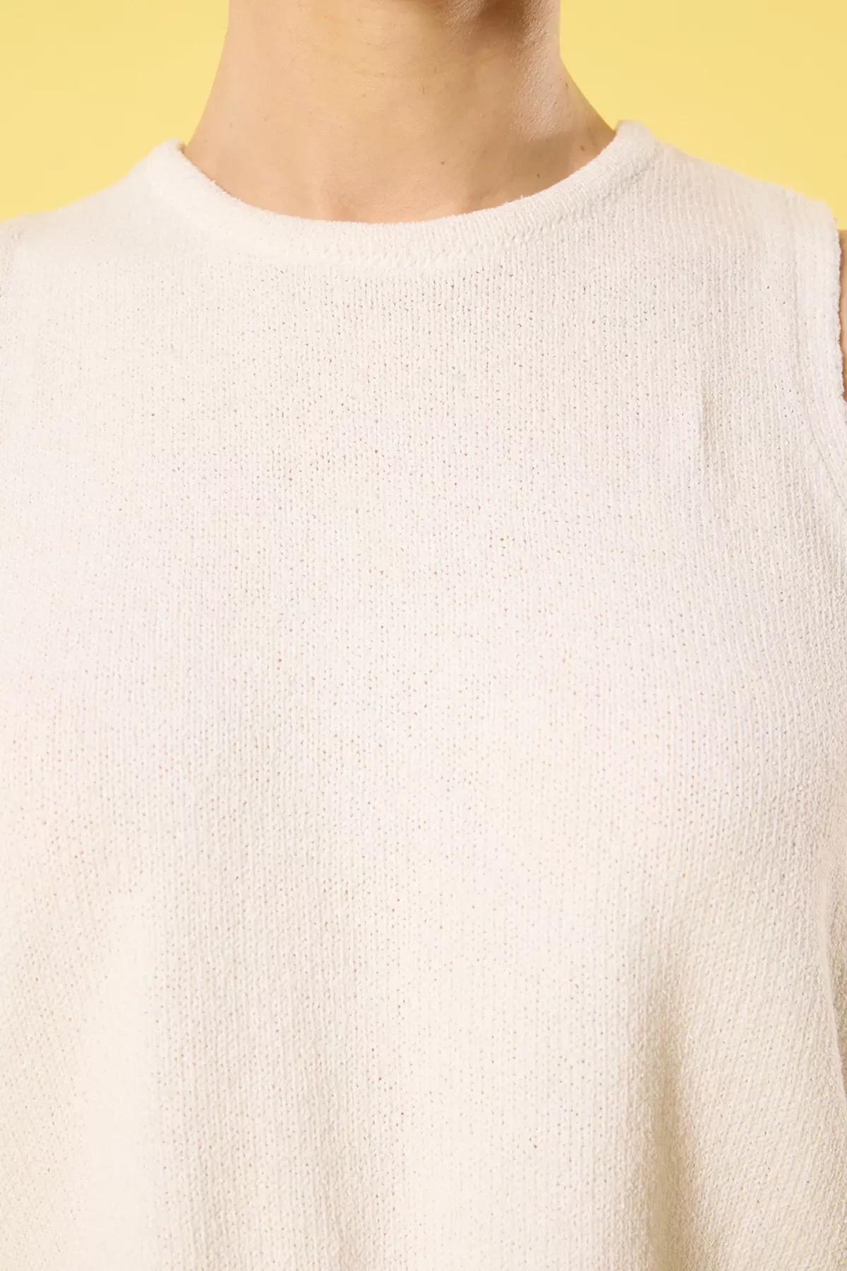 Beige Backless Ribbon Knit Blouse, , large image number 2