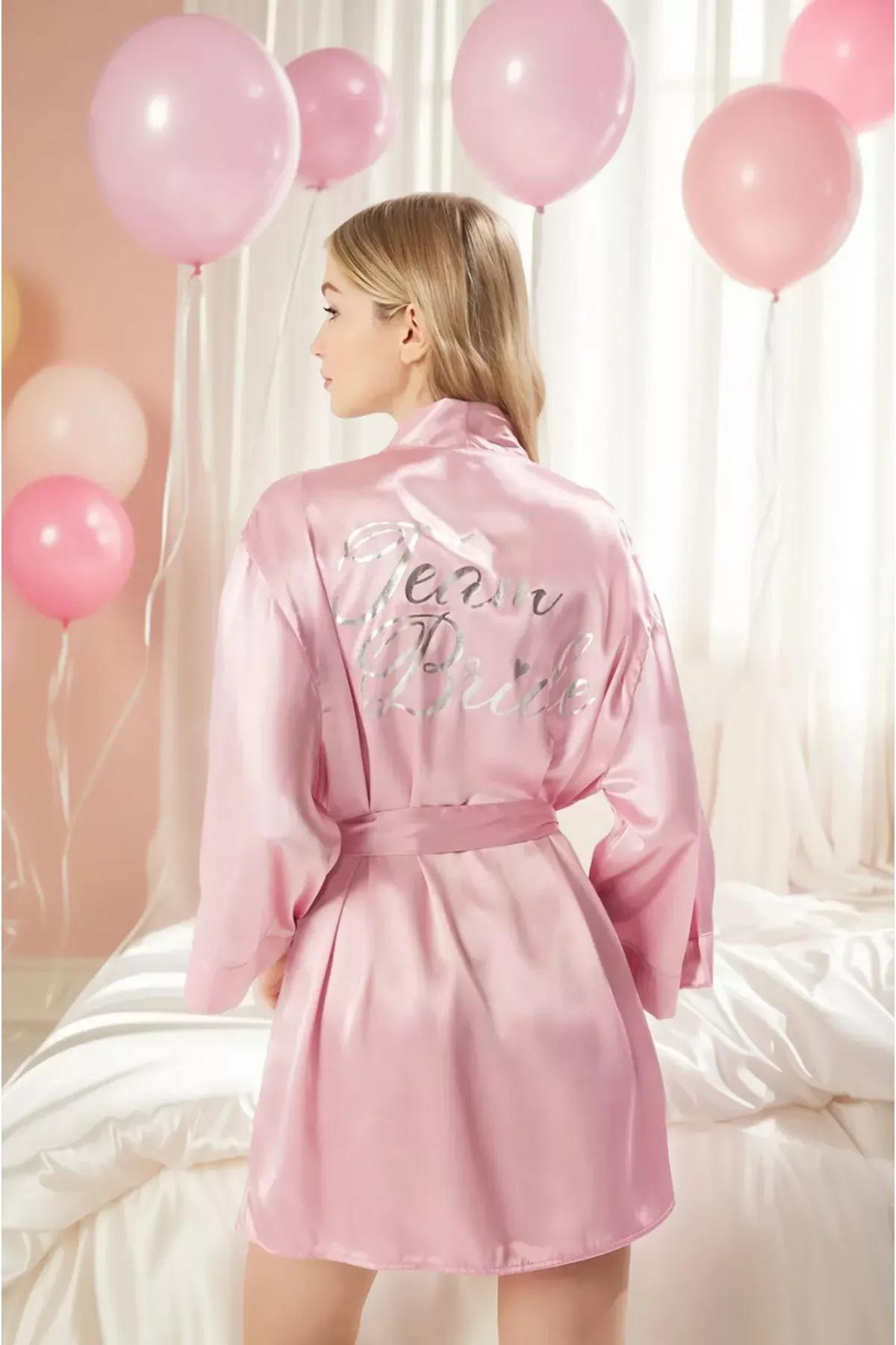 Pink Team Bride Satin Gown, Pink, large image number 0
