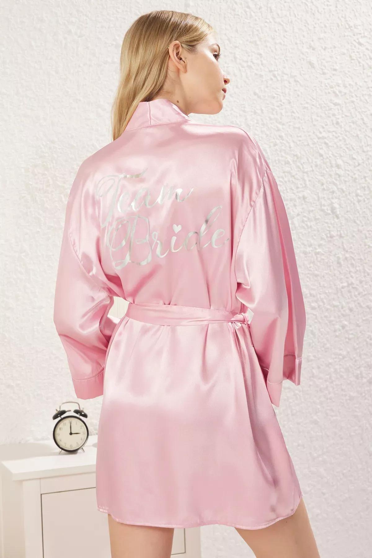 Pink Team Bride Satin Gown, Pink, large image number 2