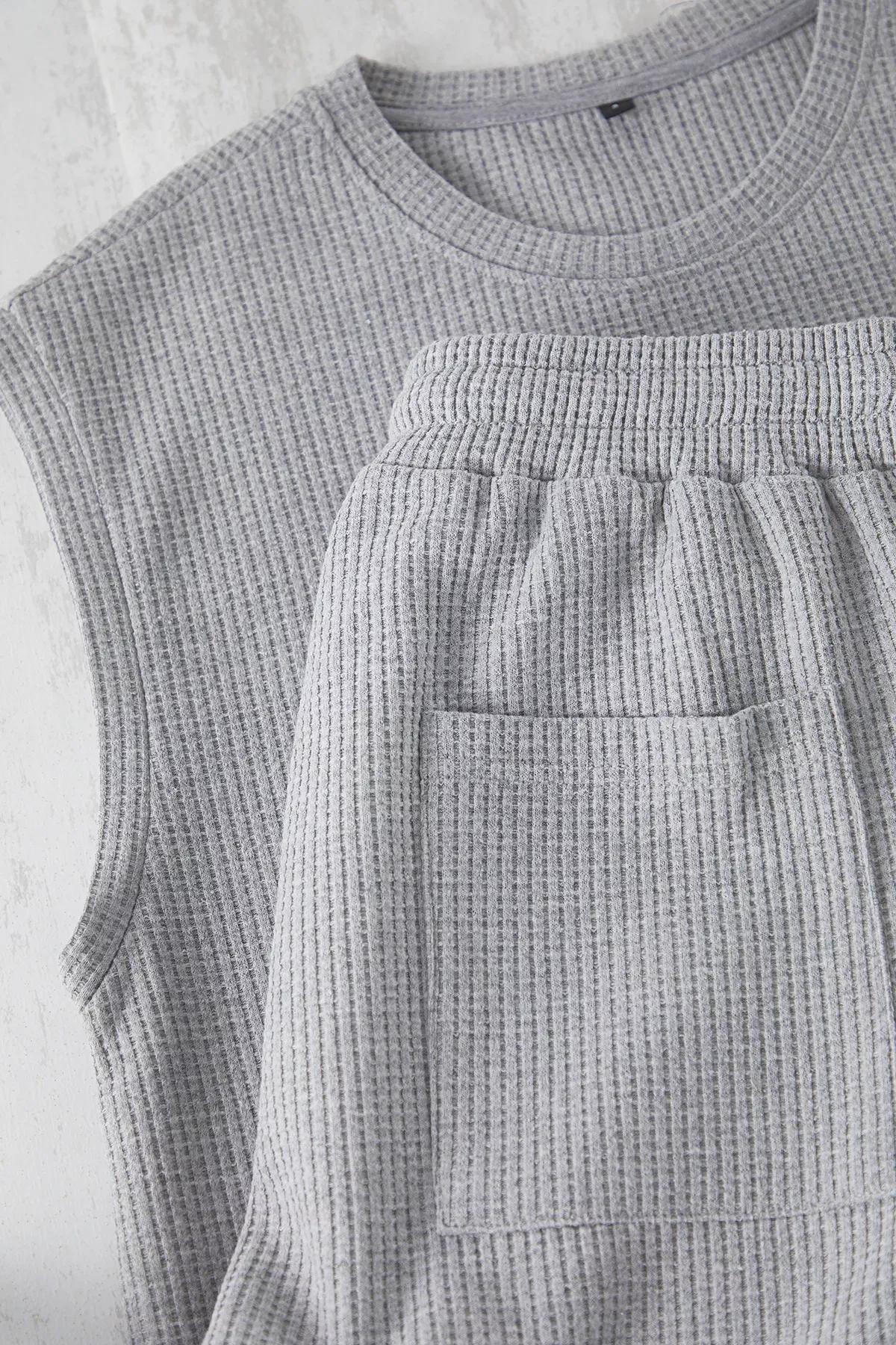 Grey Regular Fit Label Detail Pajama Set, Grey, large image number 5