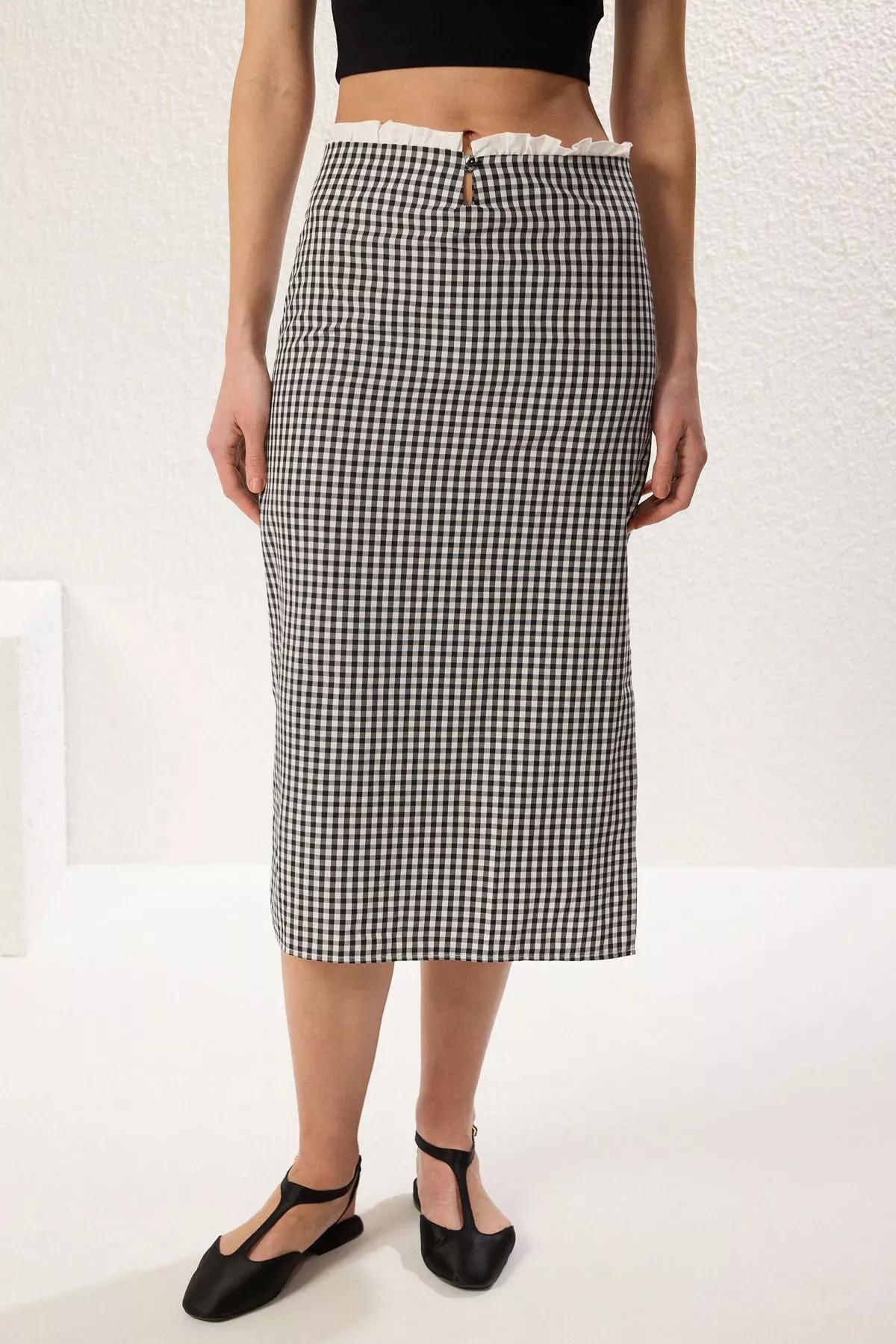 Multicolor Waist Buttoned Ruffled Midi Skirt, C101_7382, large image number 3