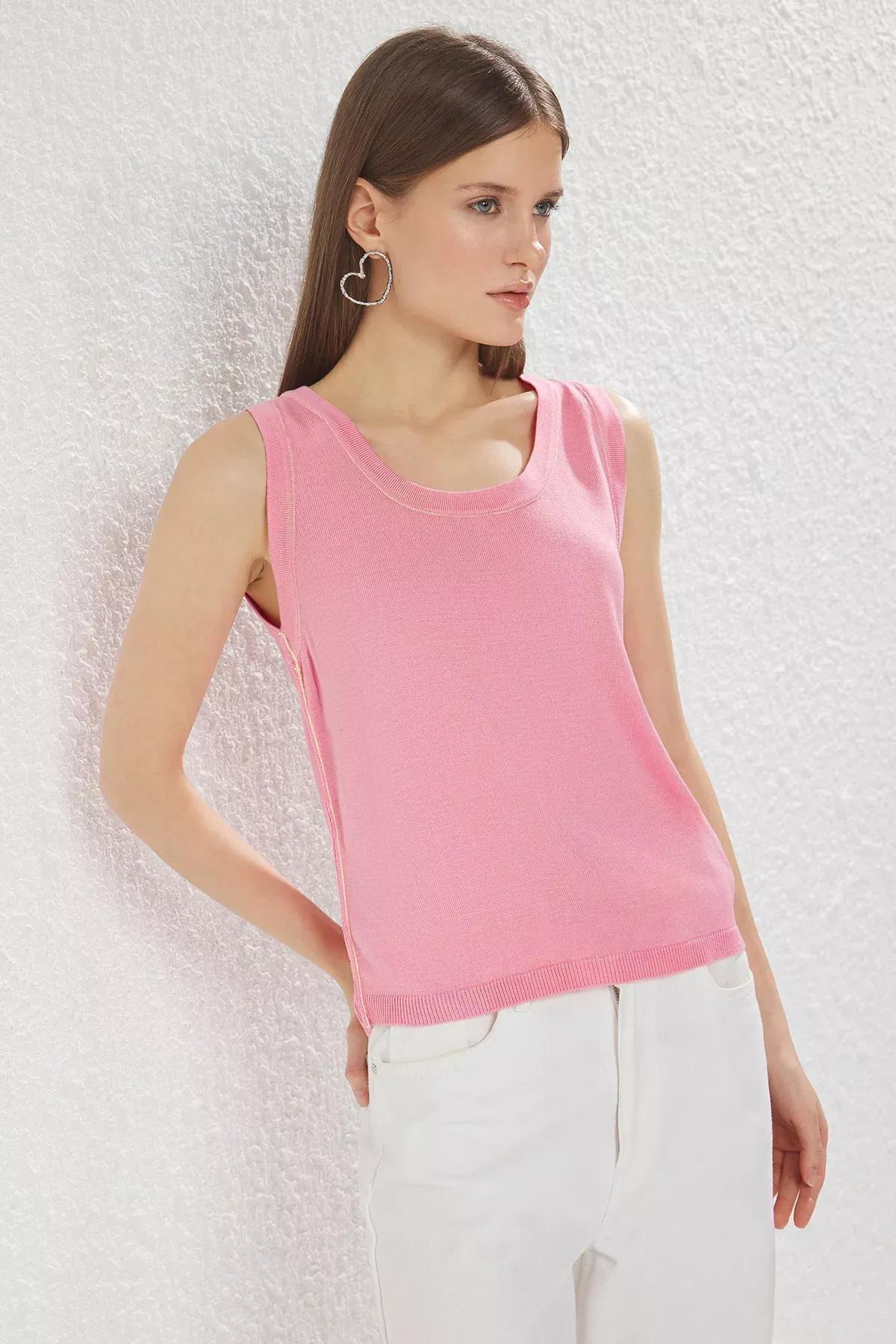 Pink Pool Neck Basic Thin Blouse, Pink, large image number 0