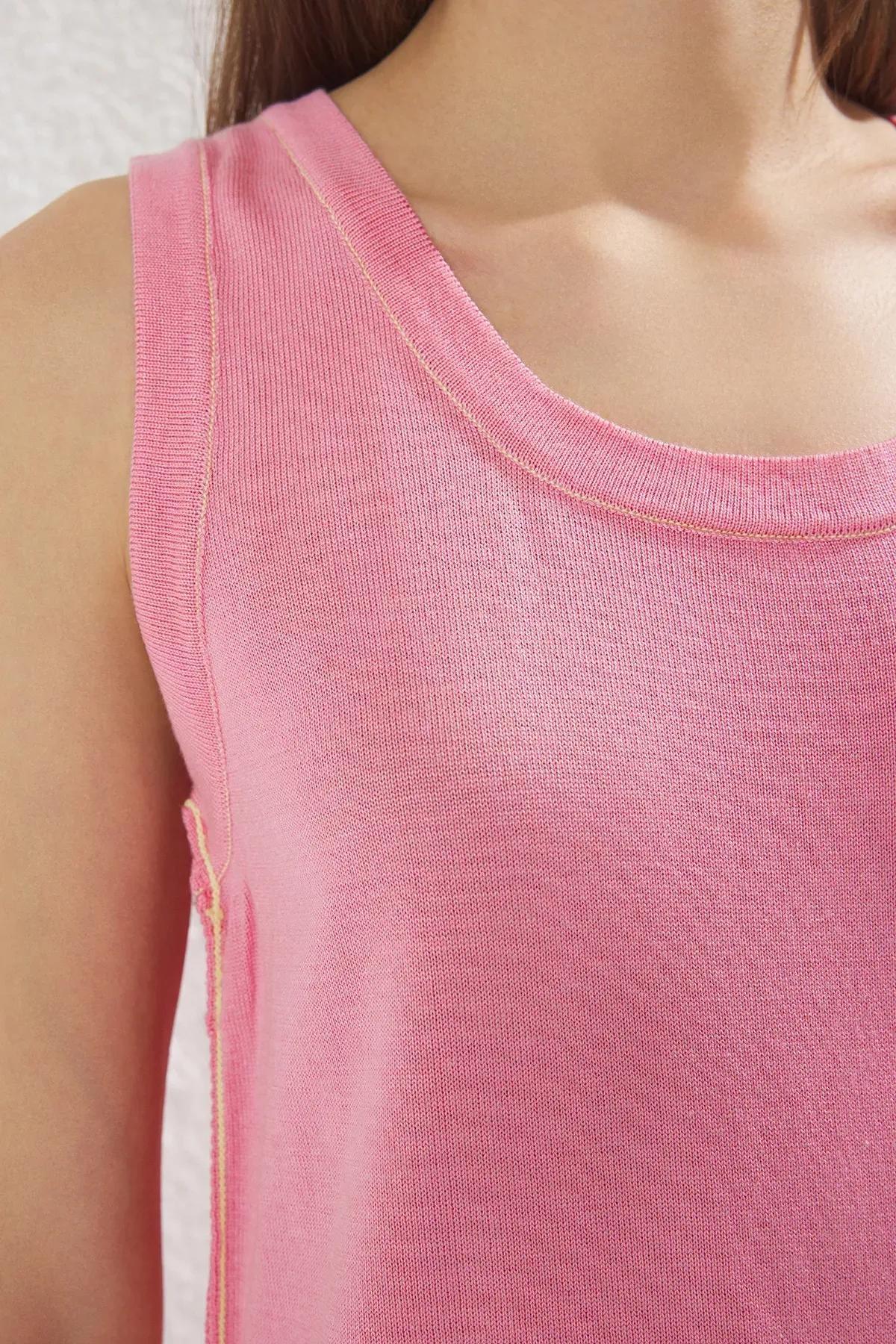 Pink Pool Neck Basic Thin Blouse, Pink, large image number 2