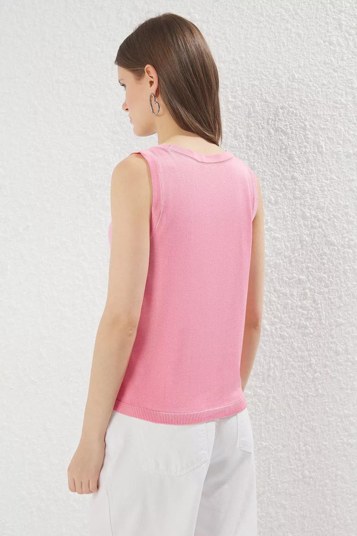 Pink Pool Neck Basic Thin Blouse, Pink, large image number 3