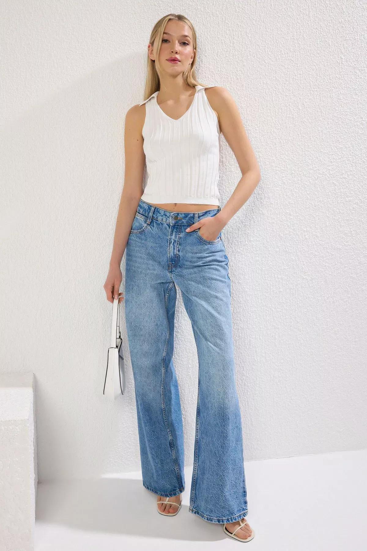 White Crop Polo Neck Ribbed Blouse, Bone, large image number 1