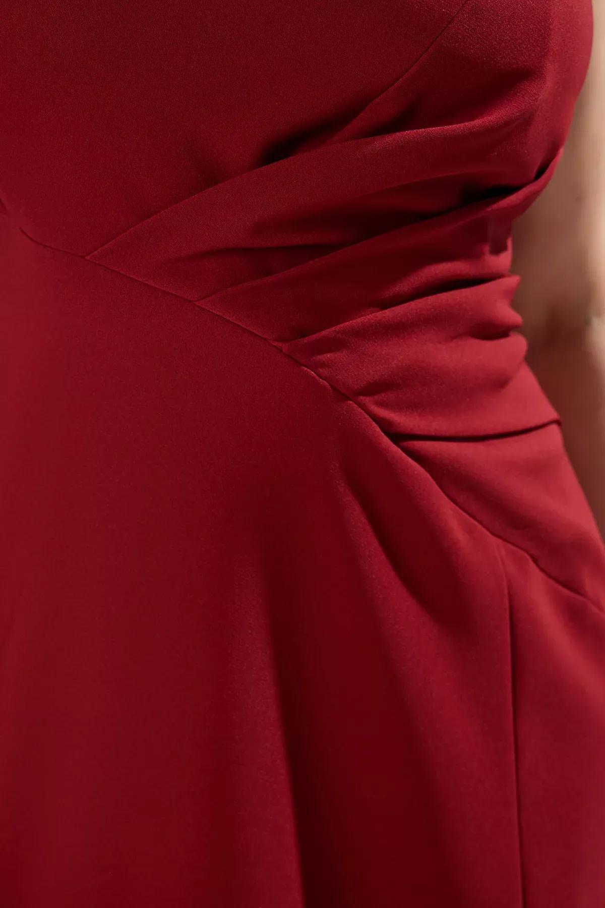 Red Single Sleeve Woven Plus-Size Occasionewear Dress, , large image number 2