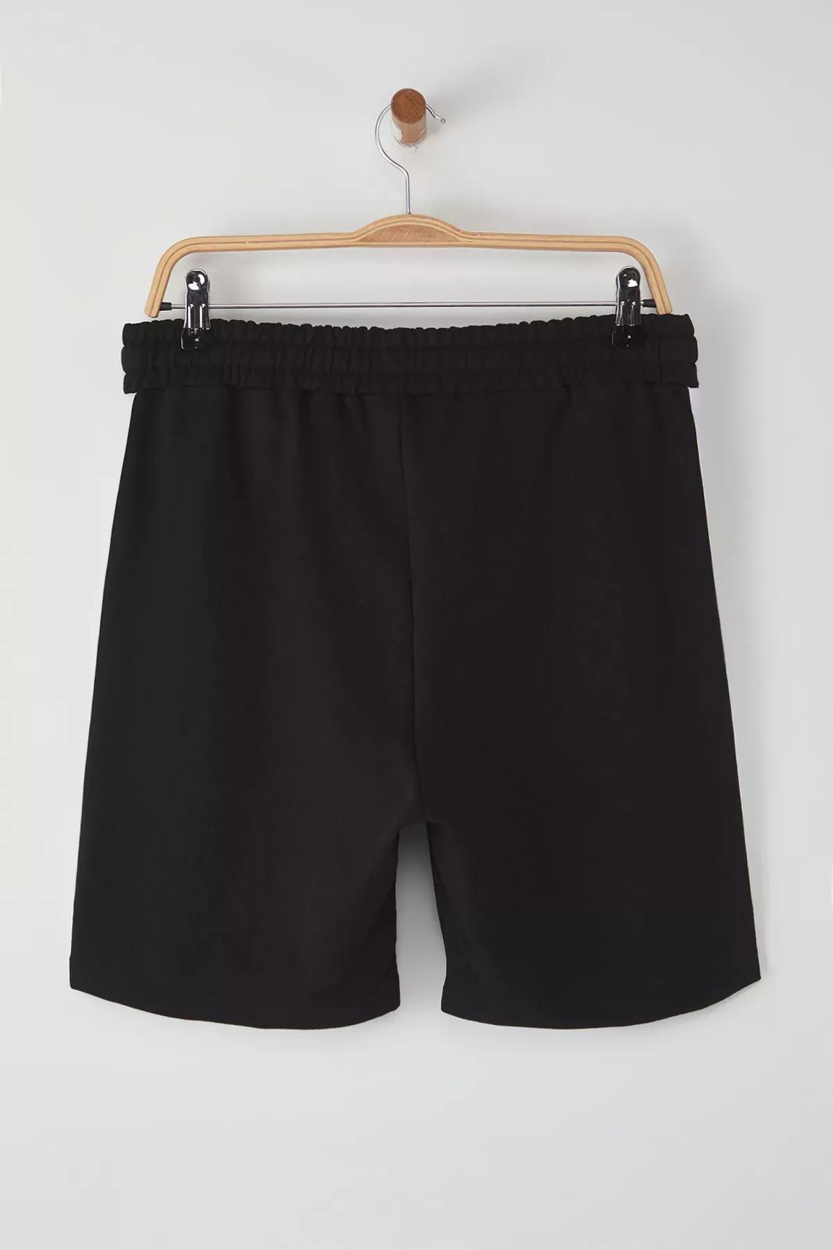 Black Regular Cut Striped Bermuda Shorts, BLACK, large image number 5