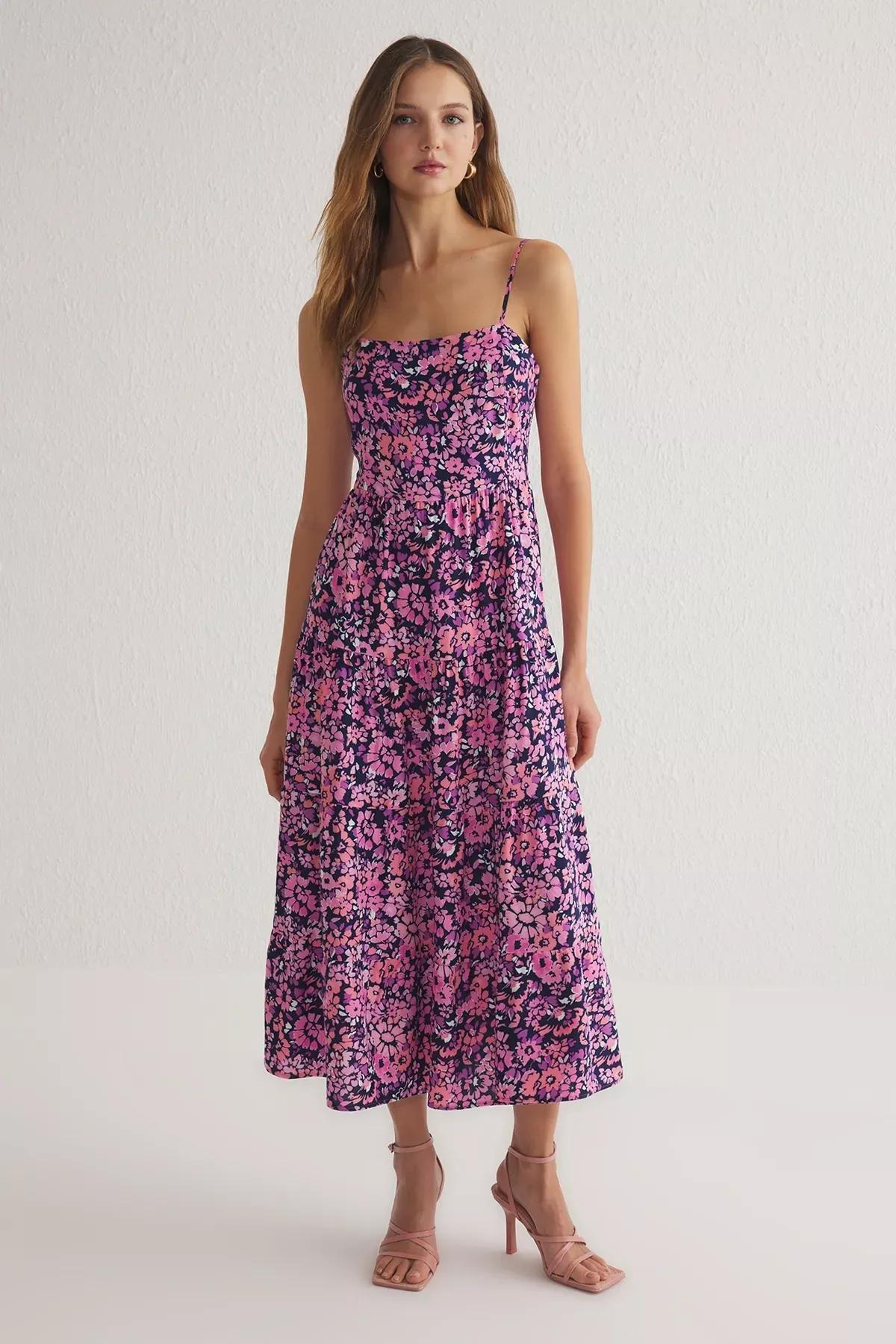 Pink Floral A-Line Midi Dress, C101_7329, large image number 1