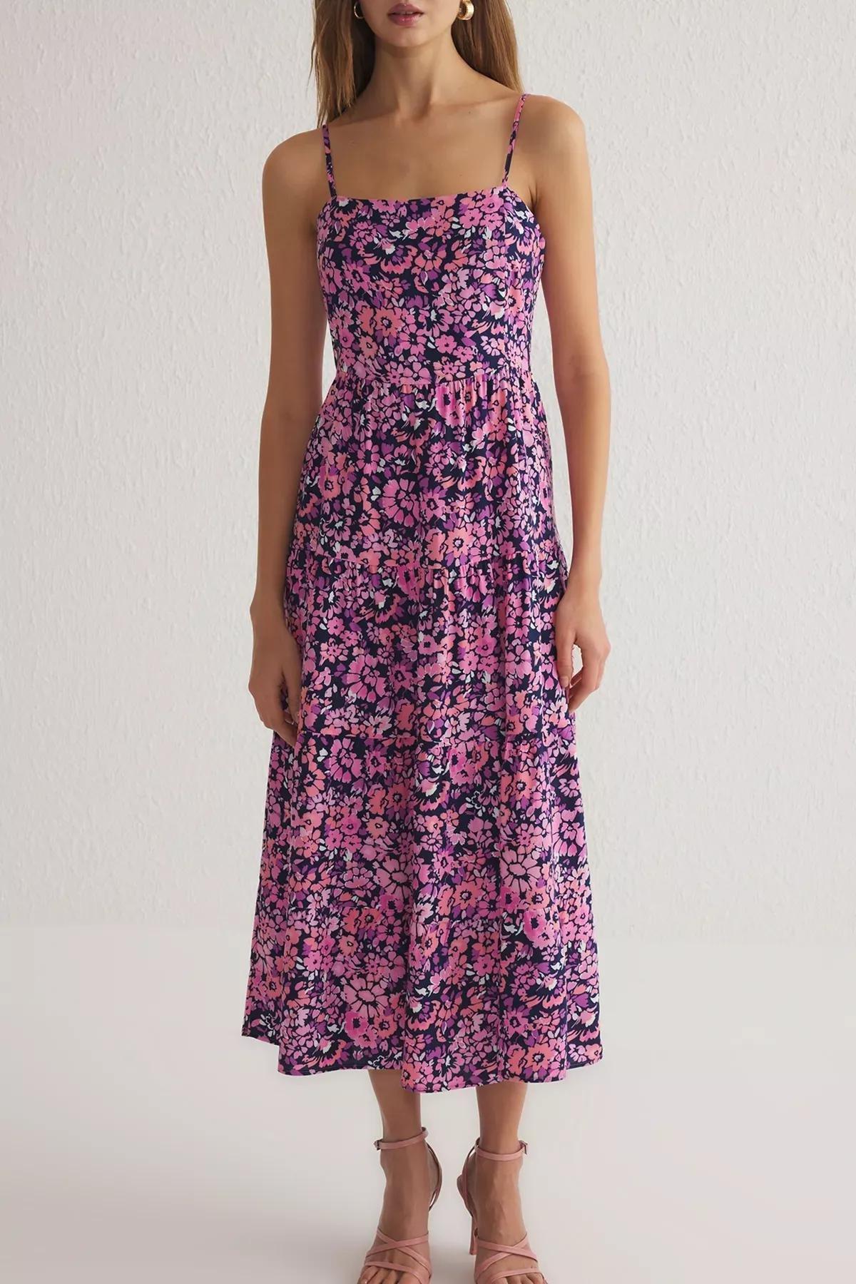 Pink Floral A-Line Midi Dress, C101_7329, large image number 2