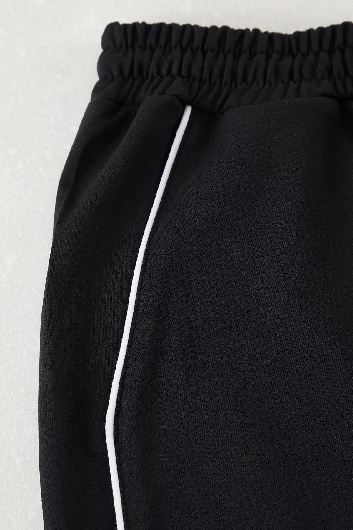 Black Regular Cut Piping Shorts, BLACK, large image number 5