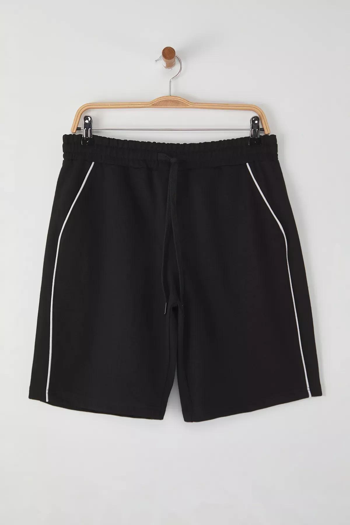 Black Regular Cut Piping Shorts, BLACK, large image number 8