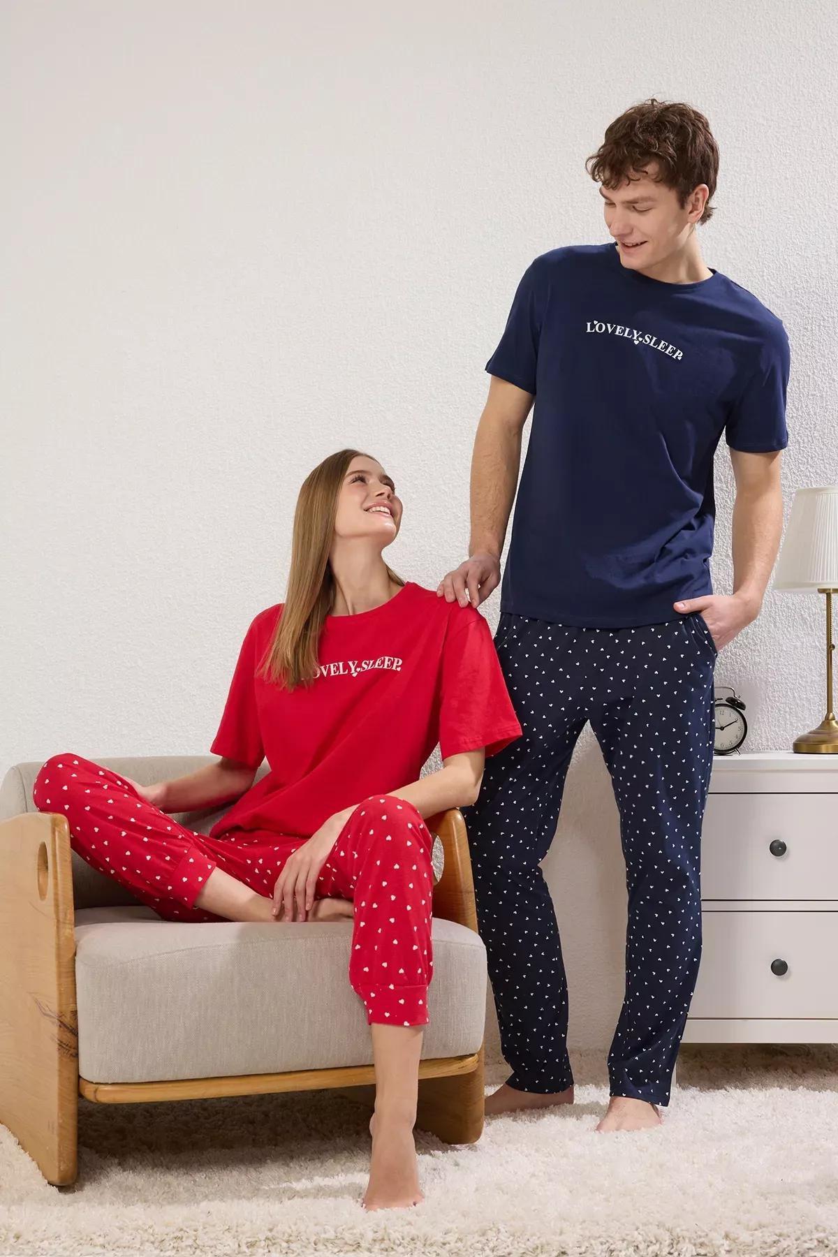 Red Couple Heart Pajama Set, Red, large image number 0