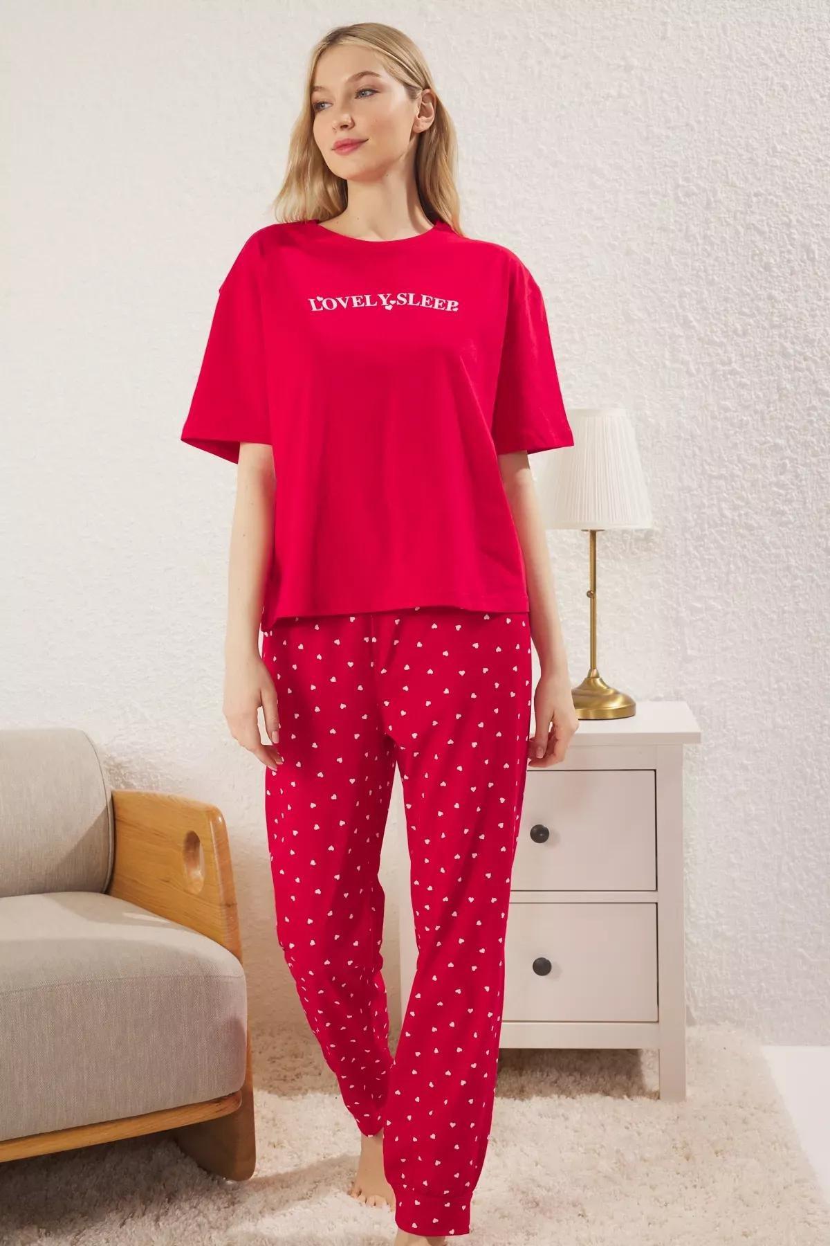 Red Couple Heart Pajama Set, Red, large image number 1
