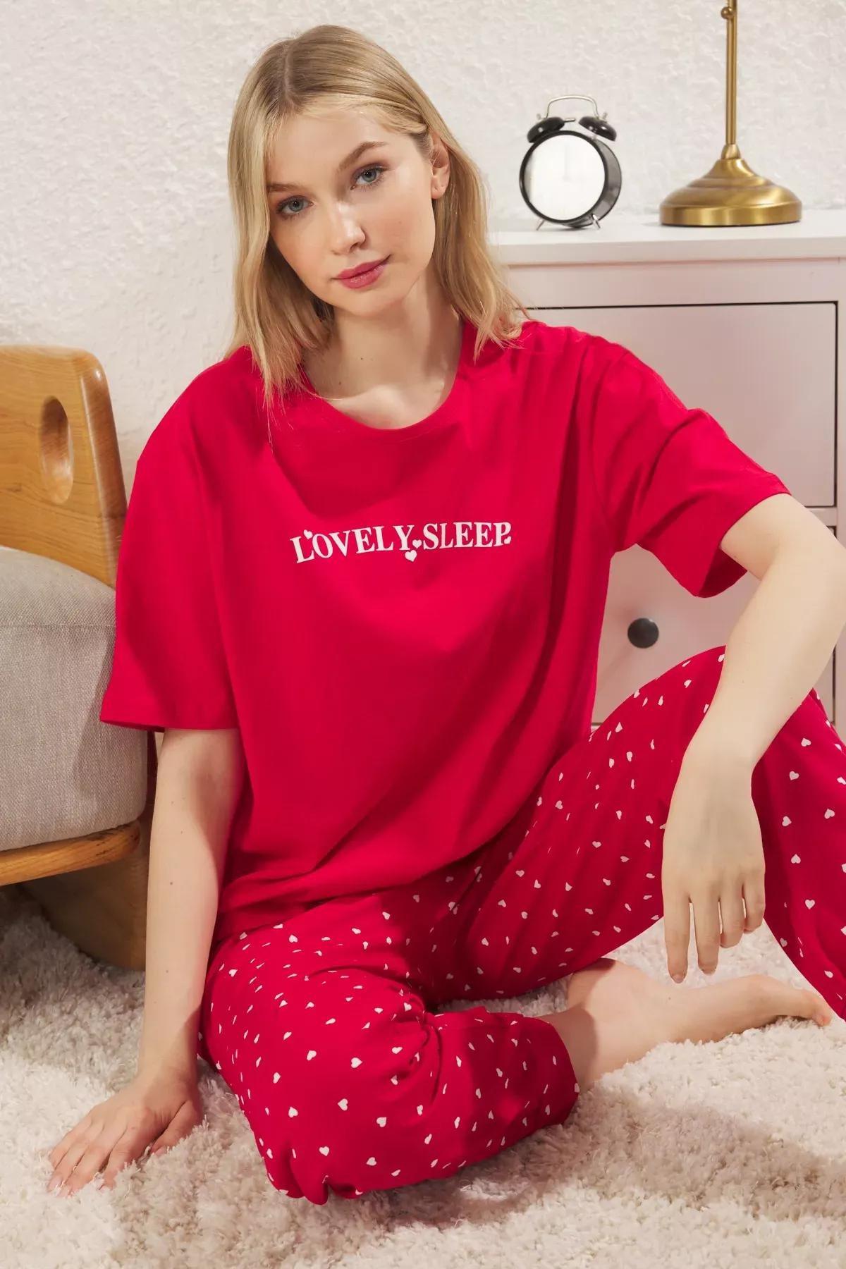 Red Couple Heart Pajama Set, Red, large image number 2