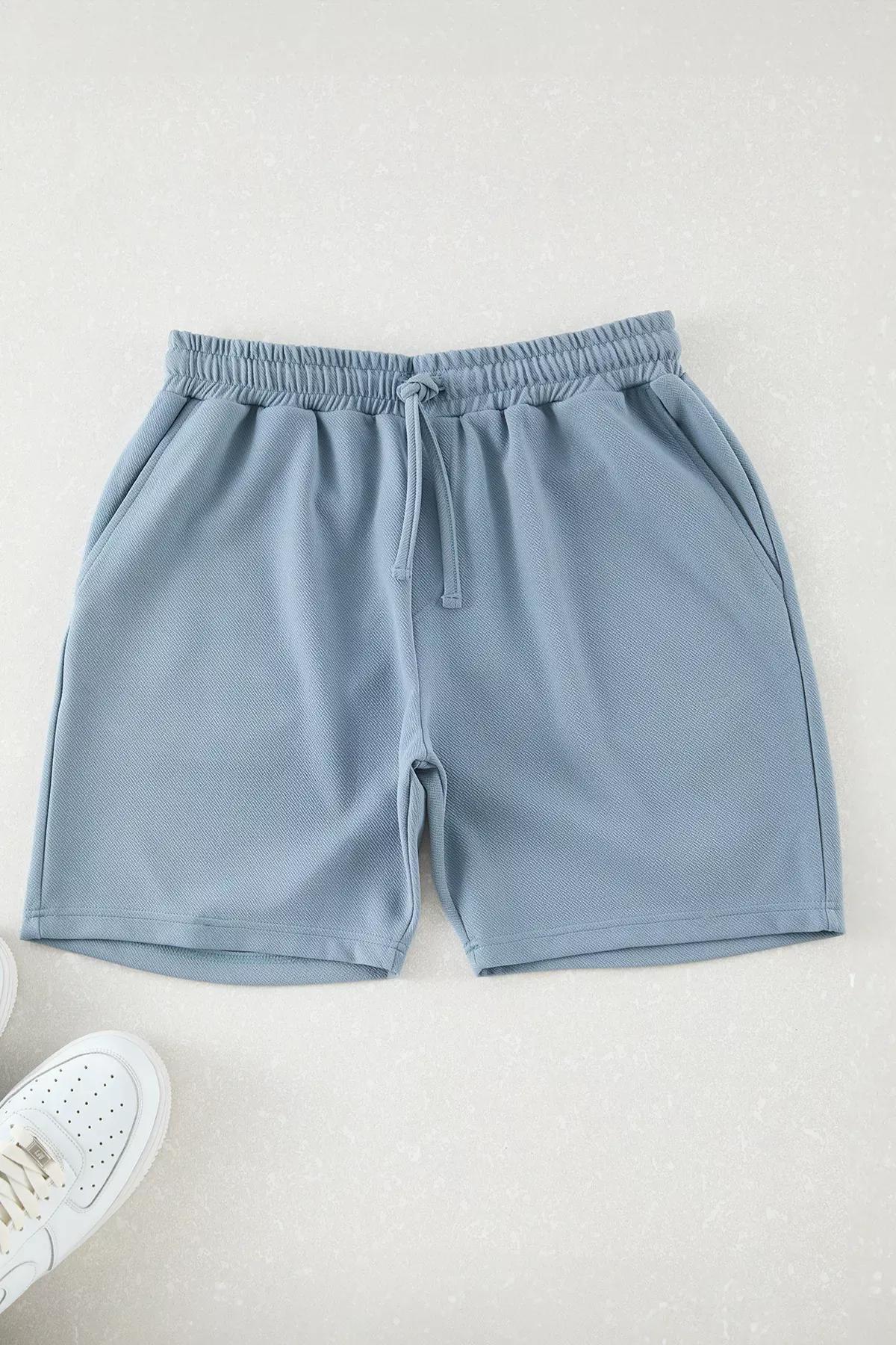 Blue Textured Basic Shorts, , large image number 0