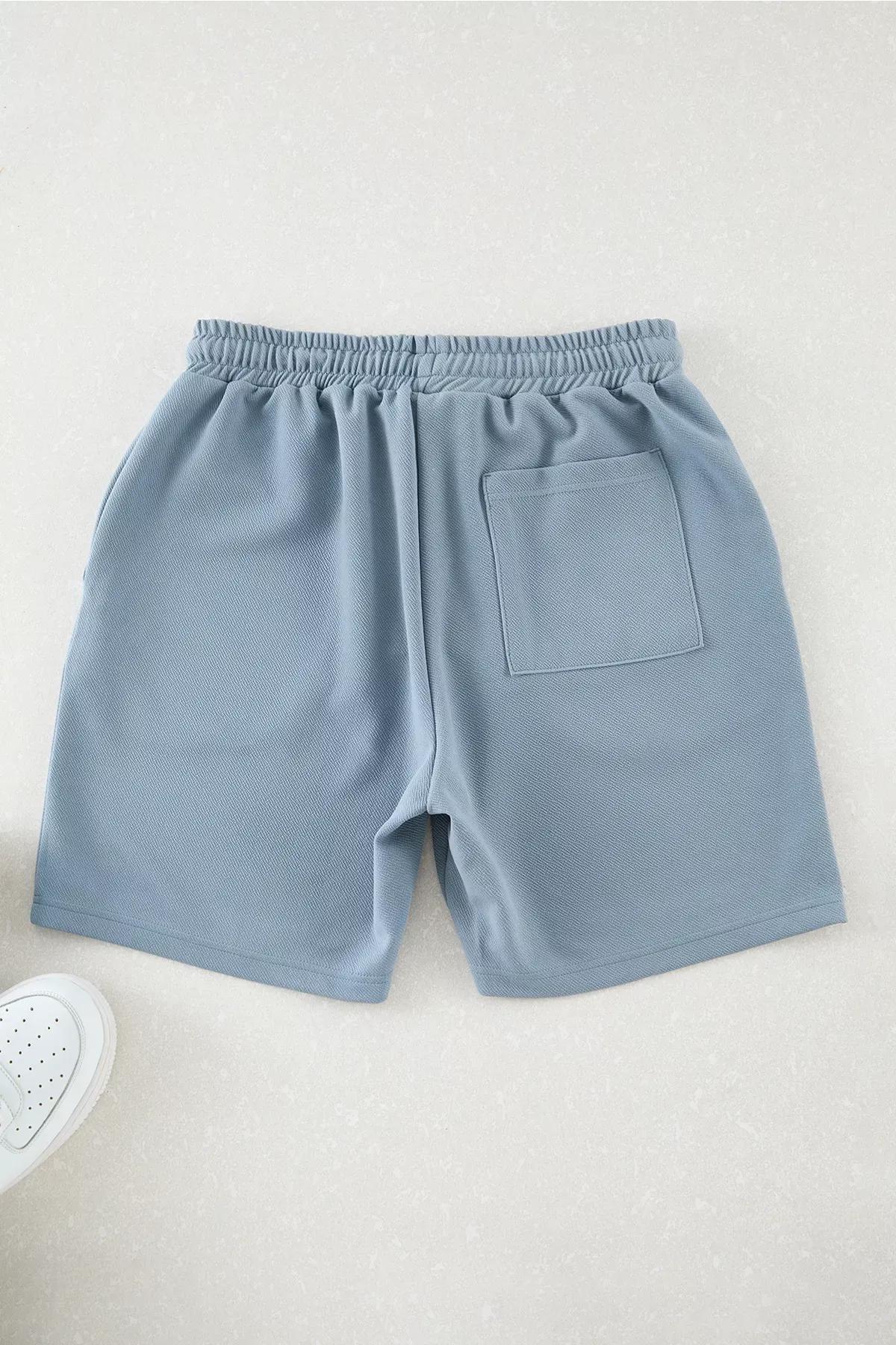 Blue Textured Basic Shorts, Blue, large image number 3