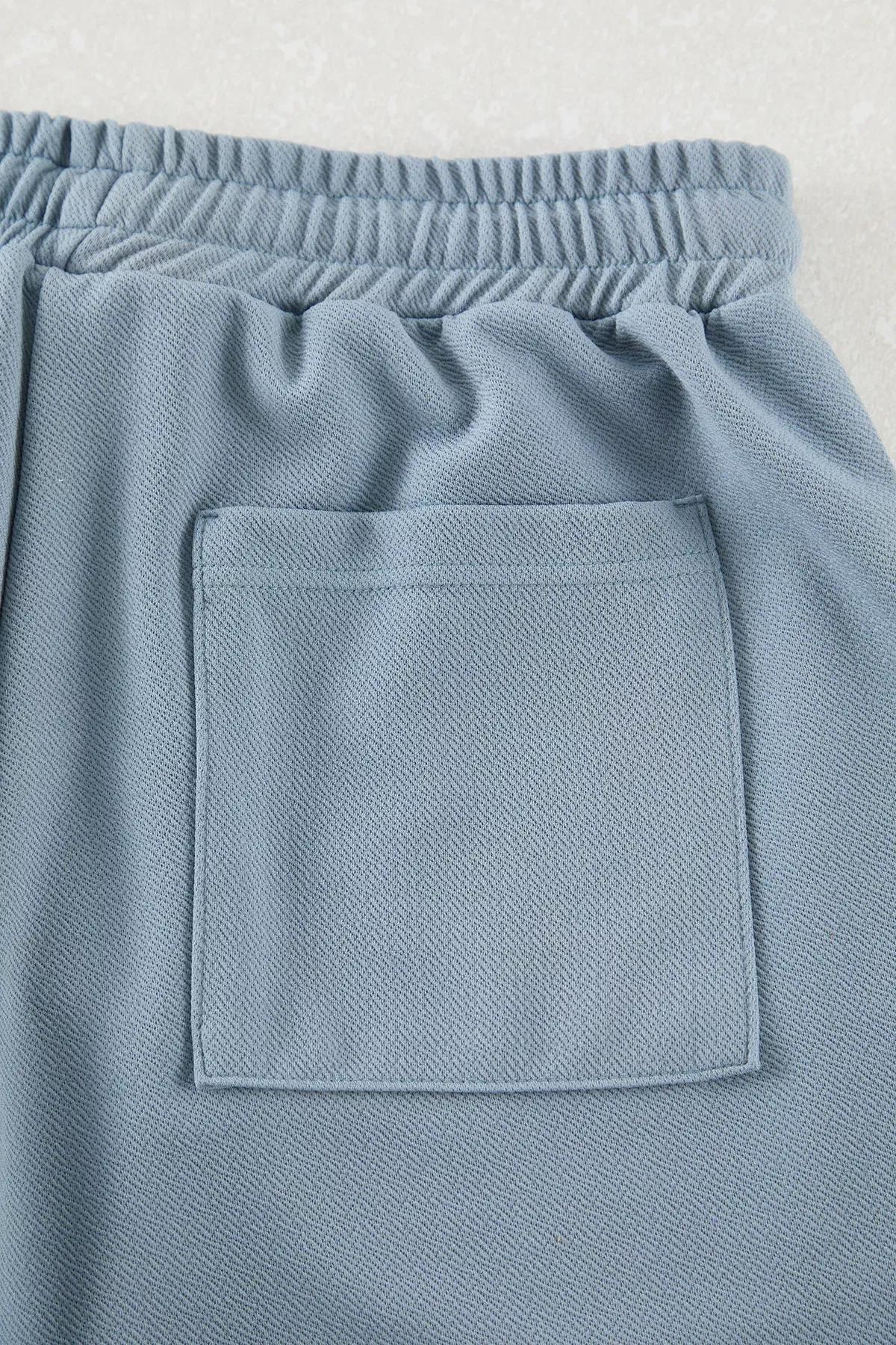 Blue Textured Basic Shorts, Blue, large image number 4